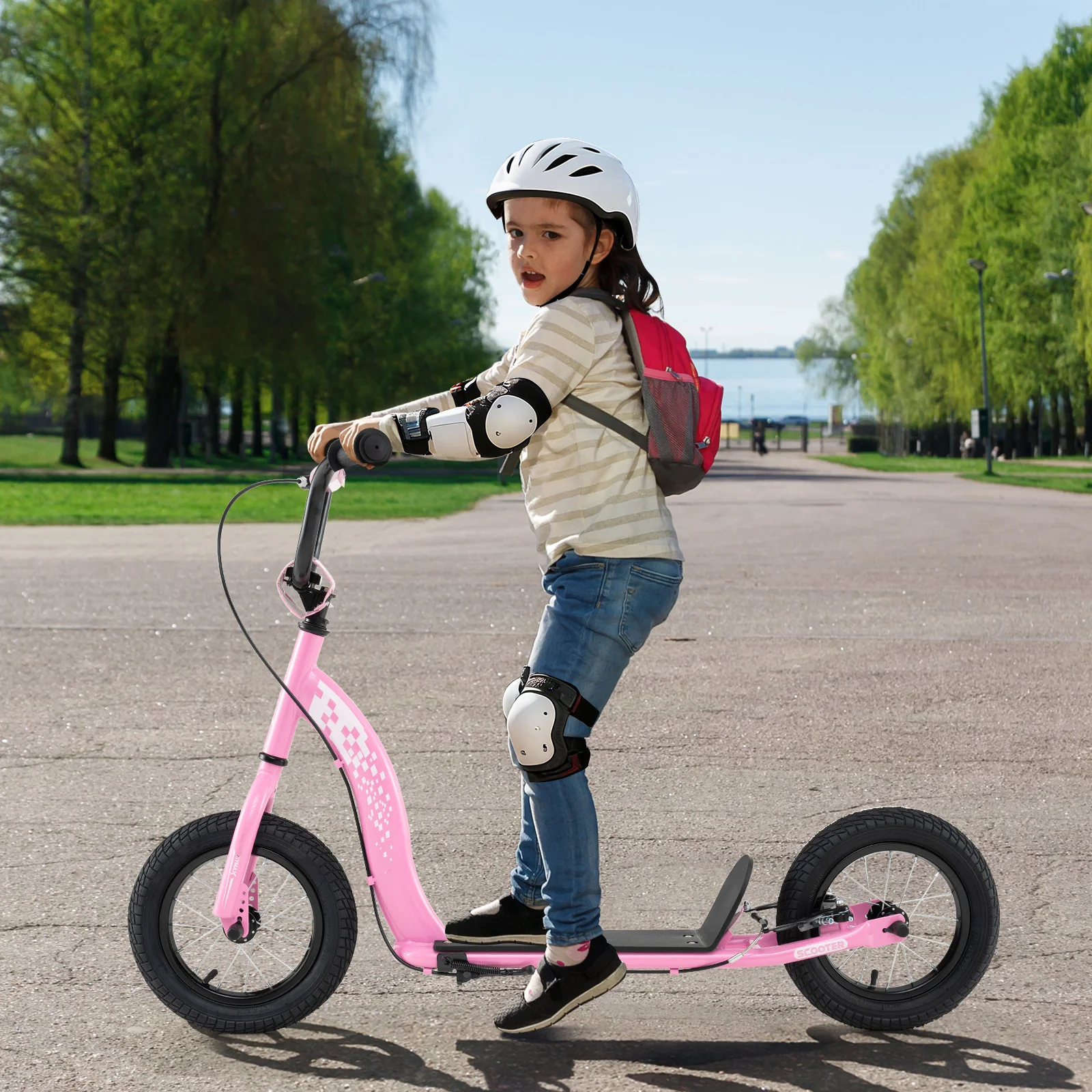 Kids Scooter Youth Kick Scooter with Adjustable Height Handlebar 12-Inch Inflatable Wheels - Image 9