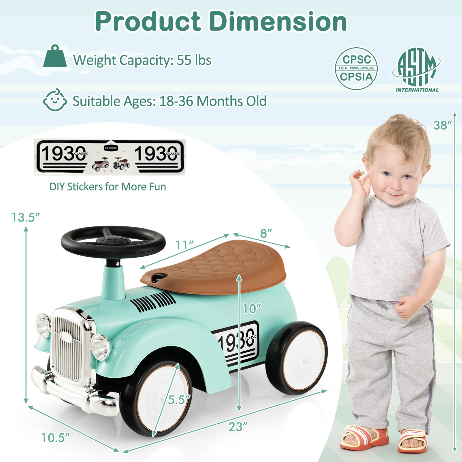Kids Sit to Stand Vehicle with Working Steering Wheel and Under Seat Storage - Image 13