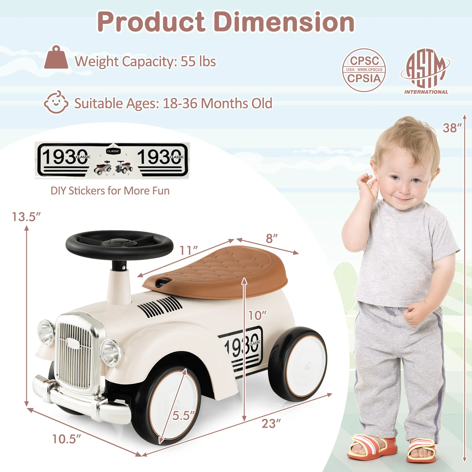 Kids Sit to Stand Vehicle with Working Steering Wheel and Under Seat Storage - Image 5