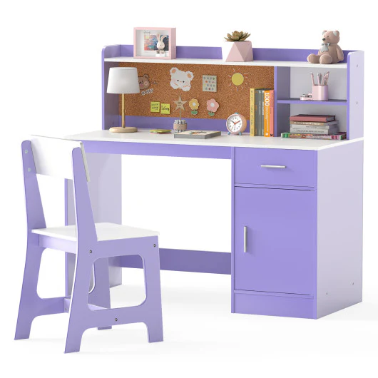 Kids Study Desk and Chair Set Student Table and Chair-Purple - Image 3