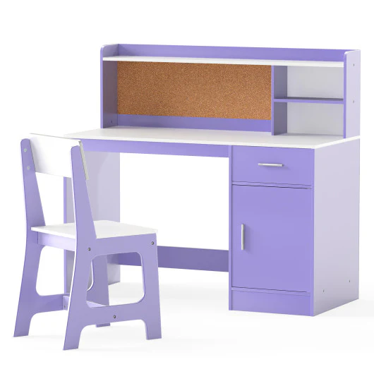 Kids Study Desk and Chair Set Student Table and Chair-Purple - Image 4