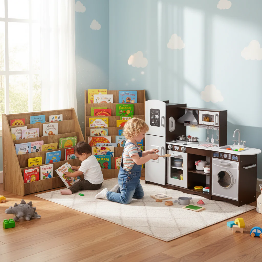 Kids Toy Storage & Pretend Play Kitchen Bundle - Image 2