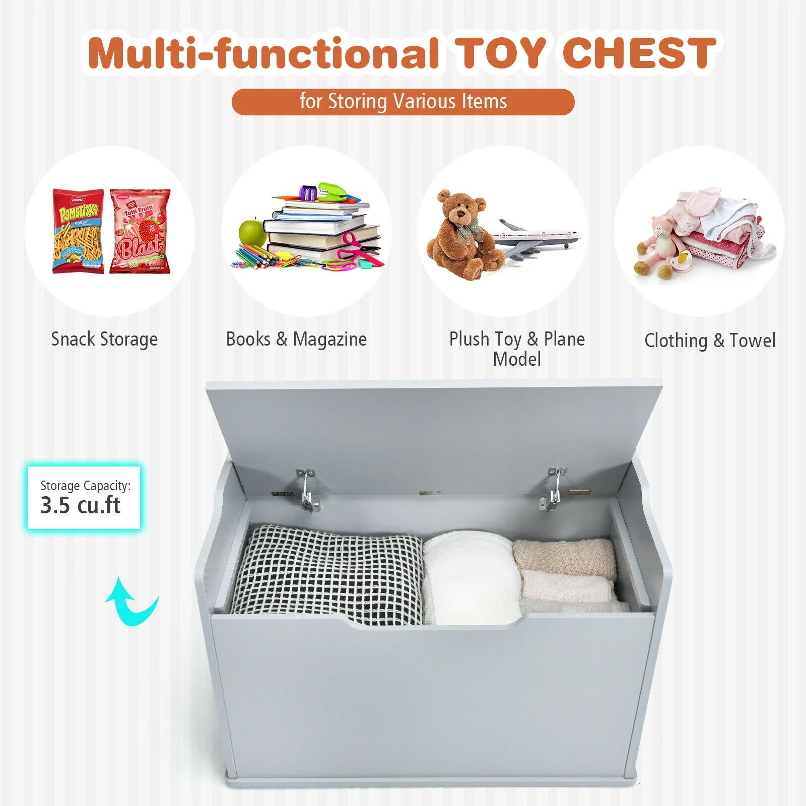 Kids Toy Wooden Flip-top Storage Box Chest Bench with Cushion Hinge - Image 21