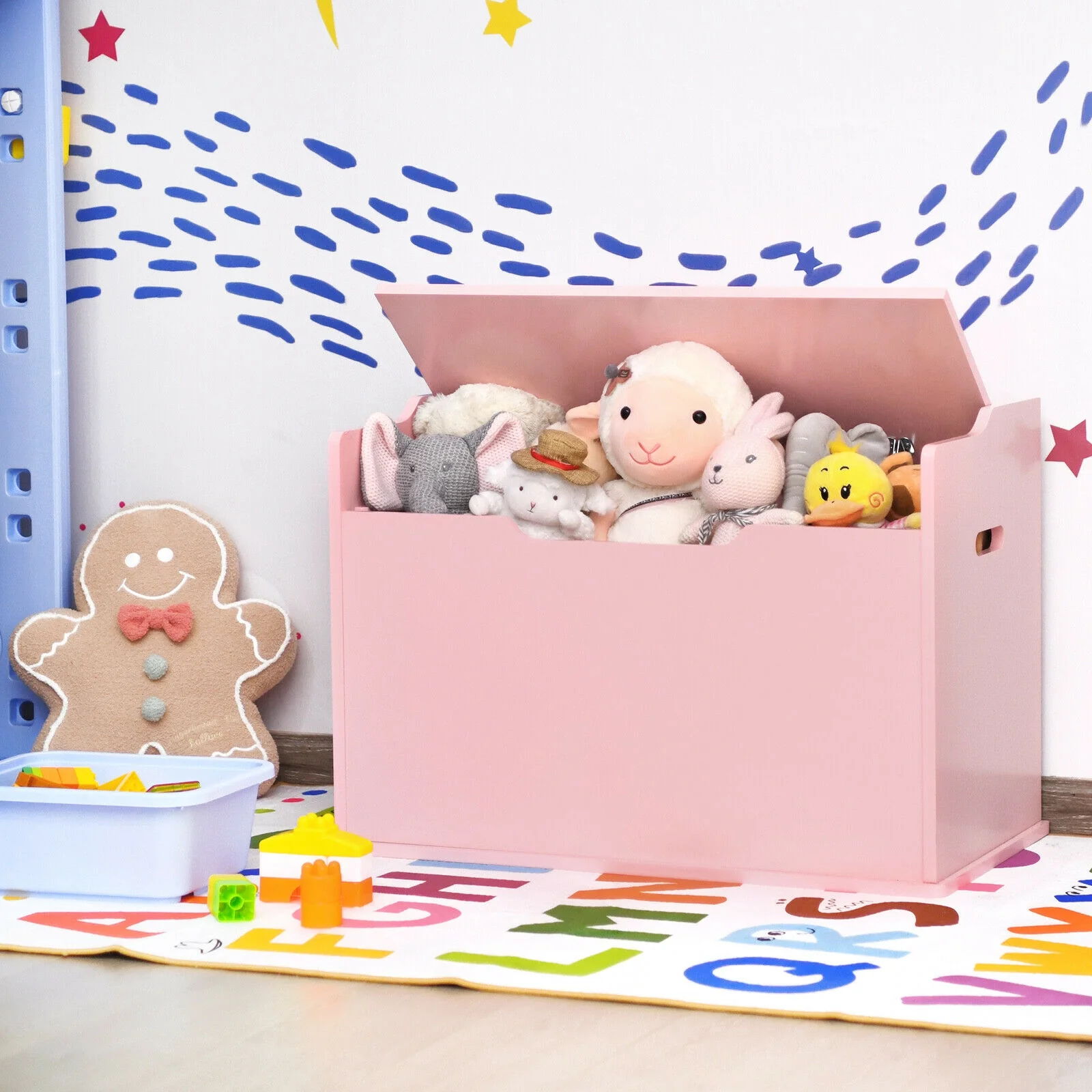 Kids Toy Wooden Flip-top Storage Box Chest Bench with Cushion Hinge - Image 25