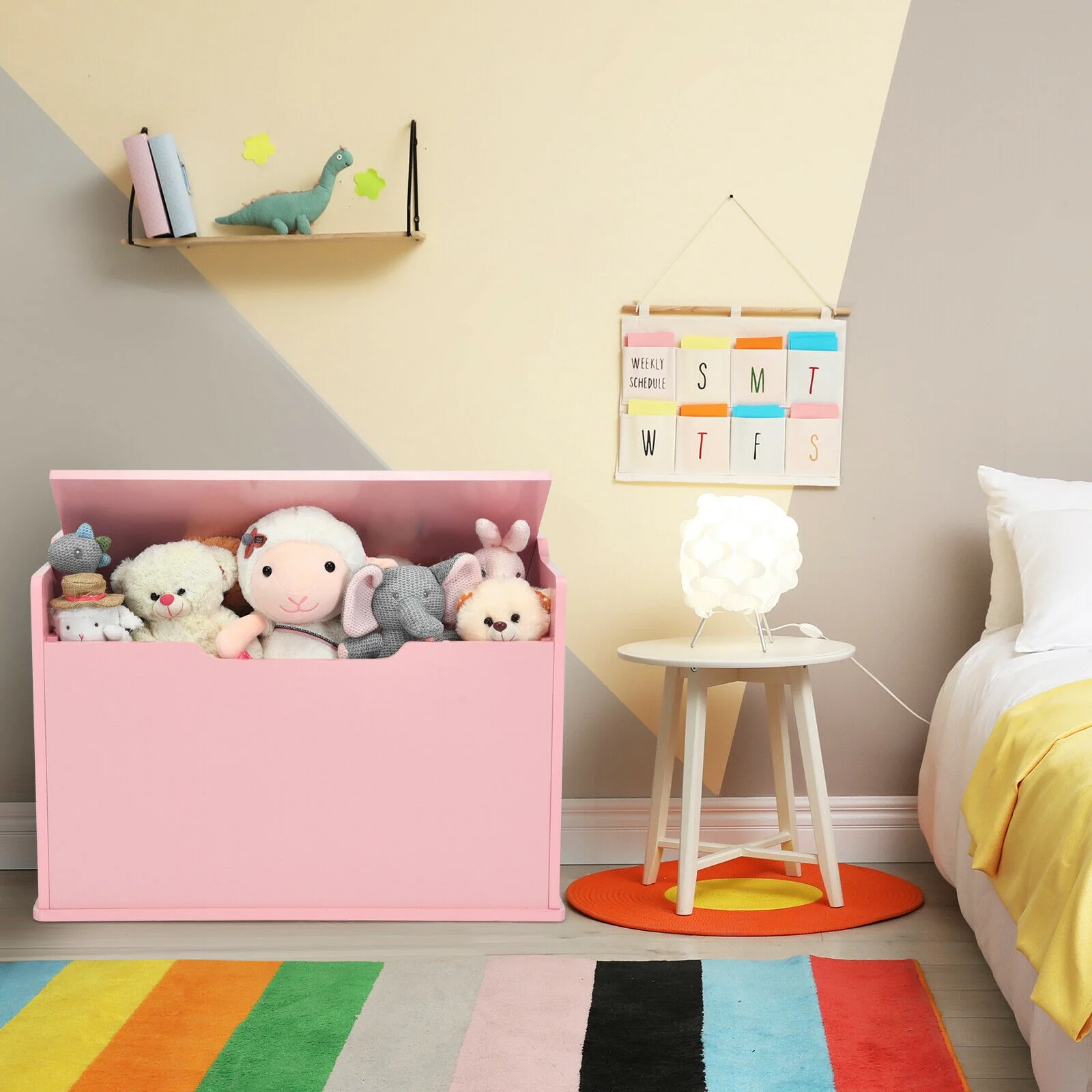 Kids Toy Wooden Flip-top Storage Box Chest Bench with Cushion Hinge - Image 30