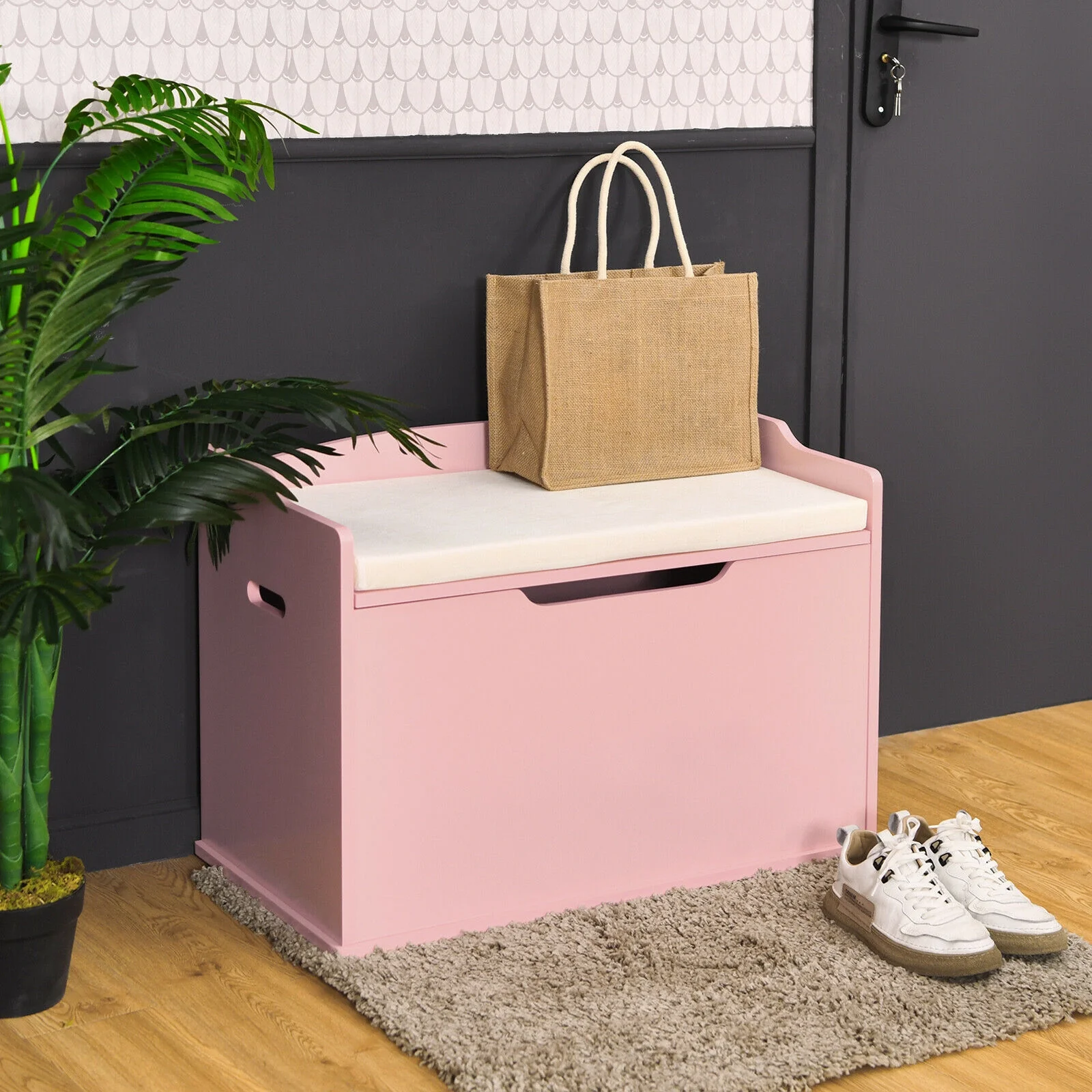 Kids Toy Wooden Flip-top Storage Box Chest Bench with Cushion Hinge - Image 32