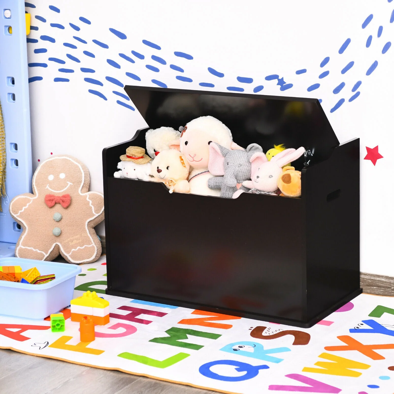 Kids Toy Wooden Flip-top Storage Box Chest Bench with Cushion Hinge - Image 34