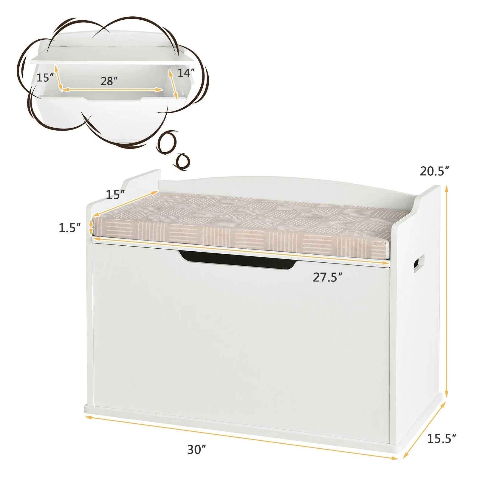 Kids Toy Wooden Flip-top Storage Box Chest Bench with Cushion Hinge - Image 5