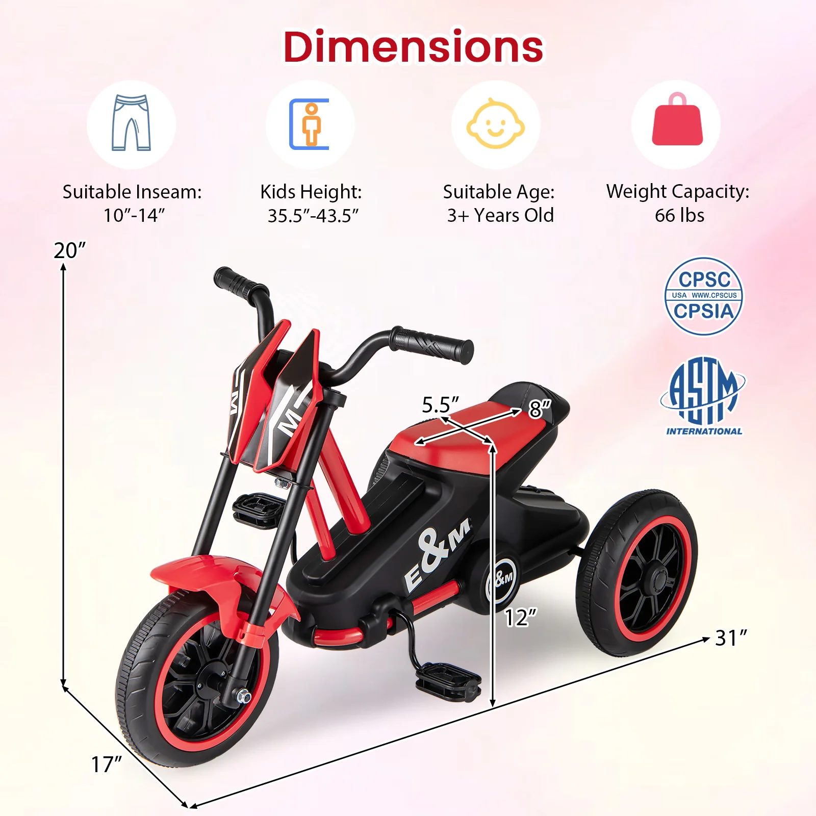 Kids Tricycle 3-Wheel Toddler Bike with Foot Pedals Forward Backward - Image 21