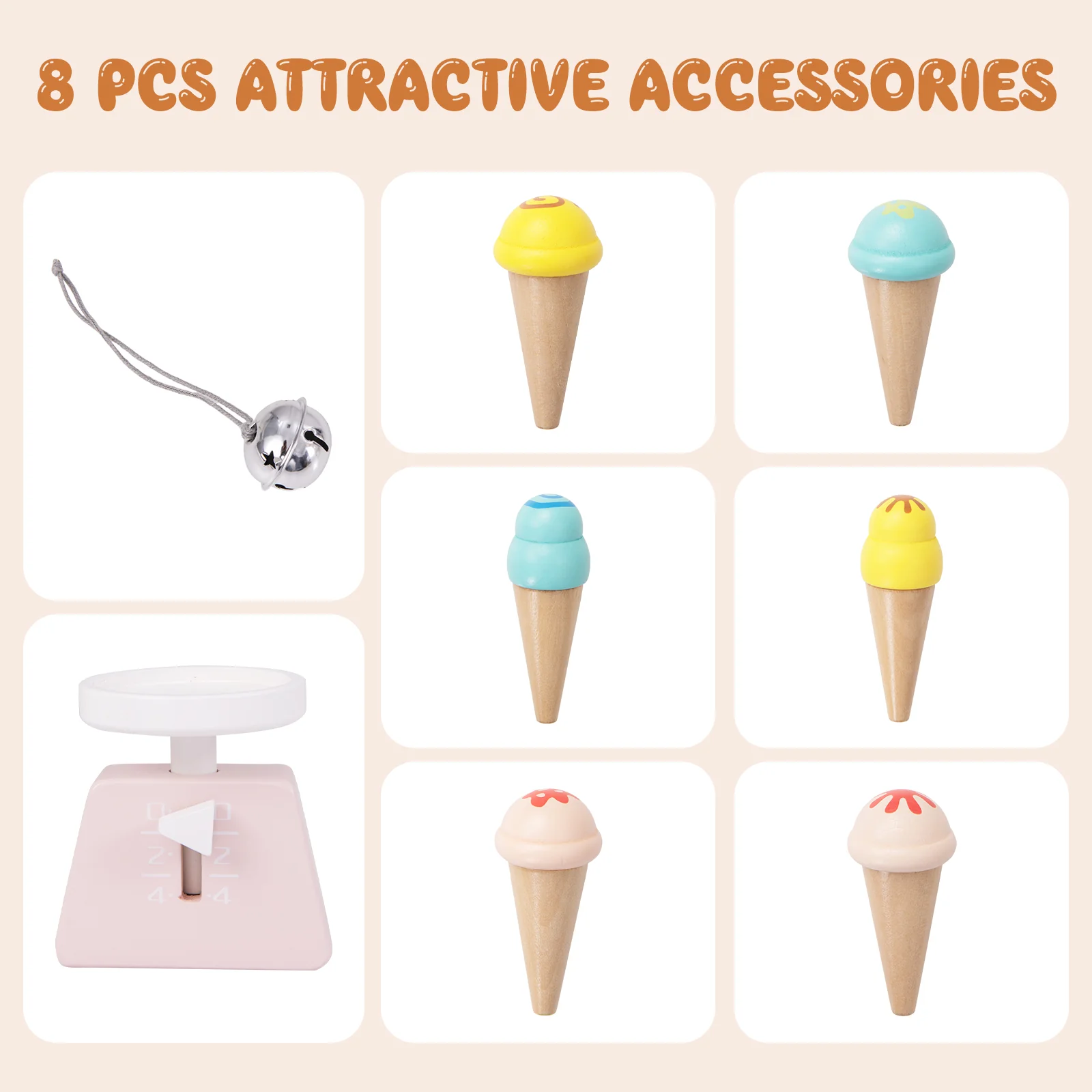Kids Wooden Ice Cream Cart with Chalkboard and Storage - Image 16