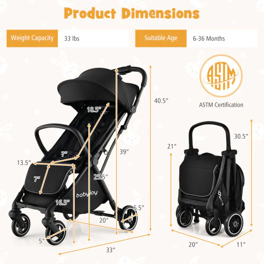 Lightweight Baby Stroller |Compact Travel Stroller for Airplane Fits Airplane Cabin & Overhead - Image 5