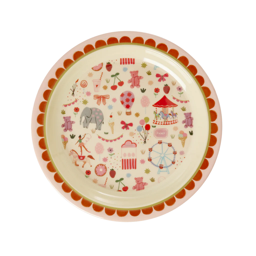 Melamine Kids Plate - Fun Fair Pink Print -