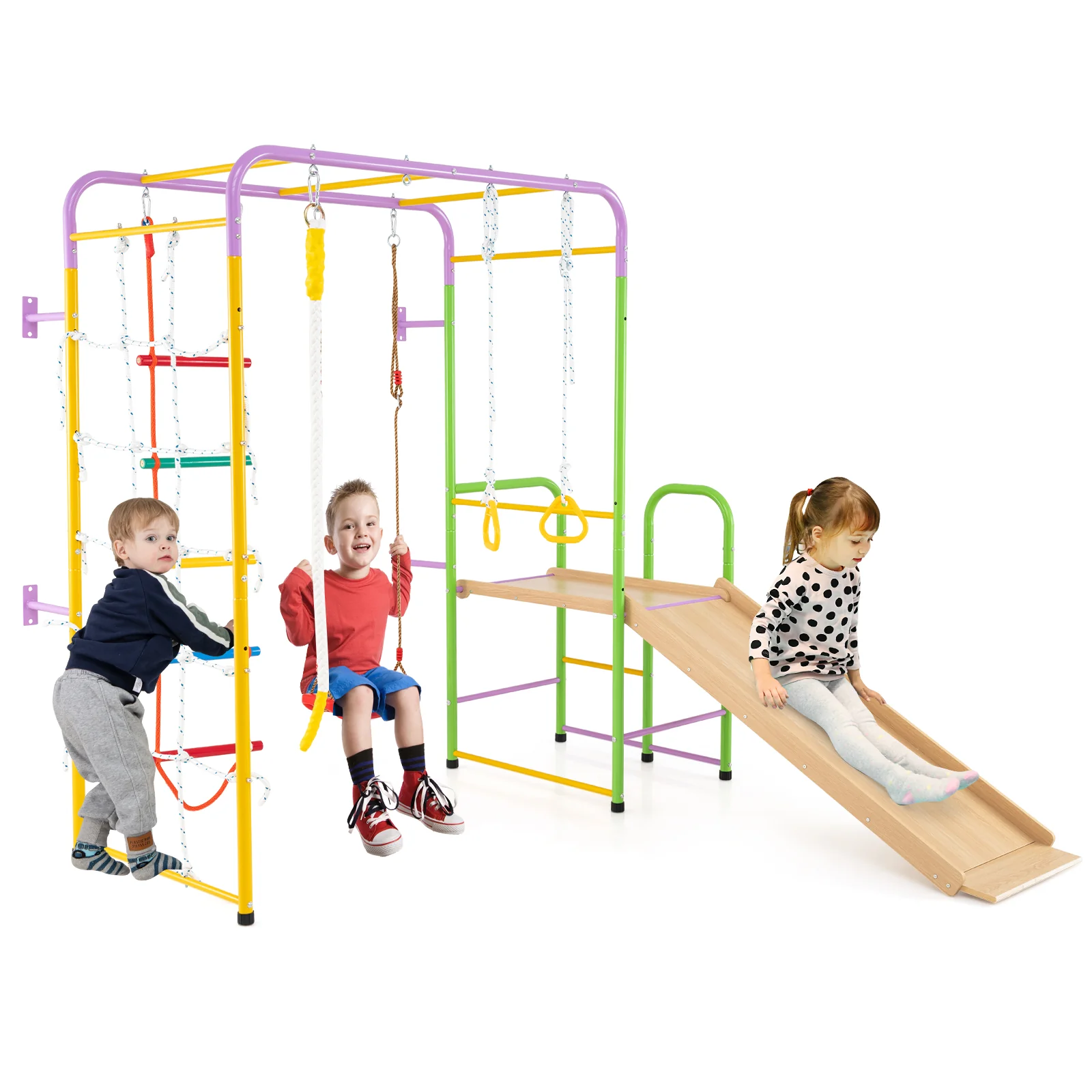 Metal Indoor Jungle Gym 8-in-1 Climbing Playset with Monkey Bars-Multicolor - Image 2