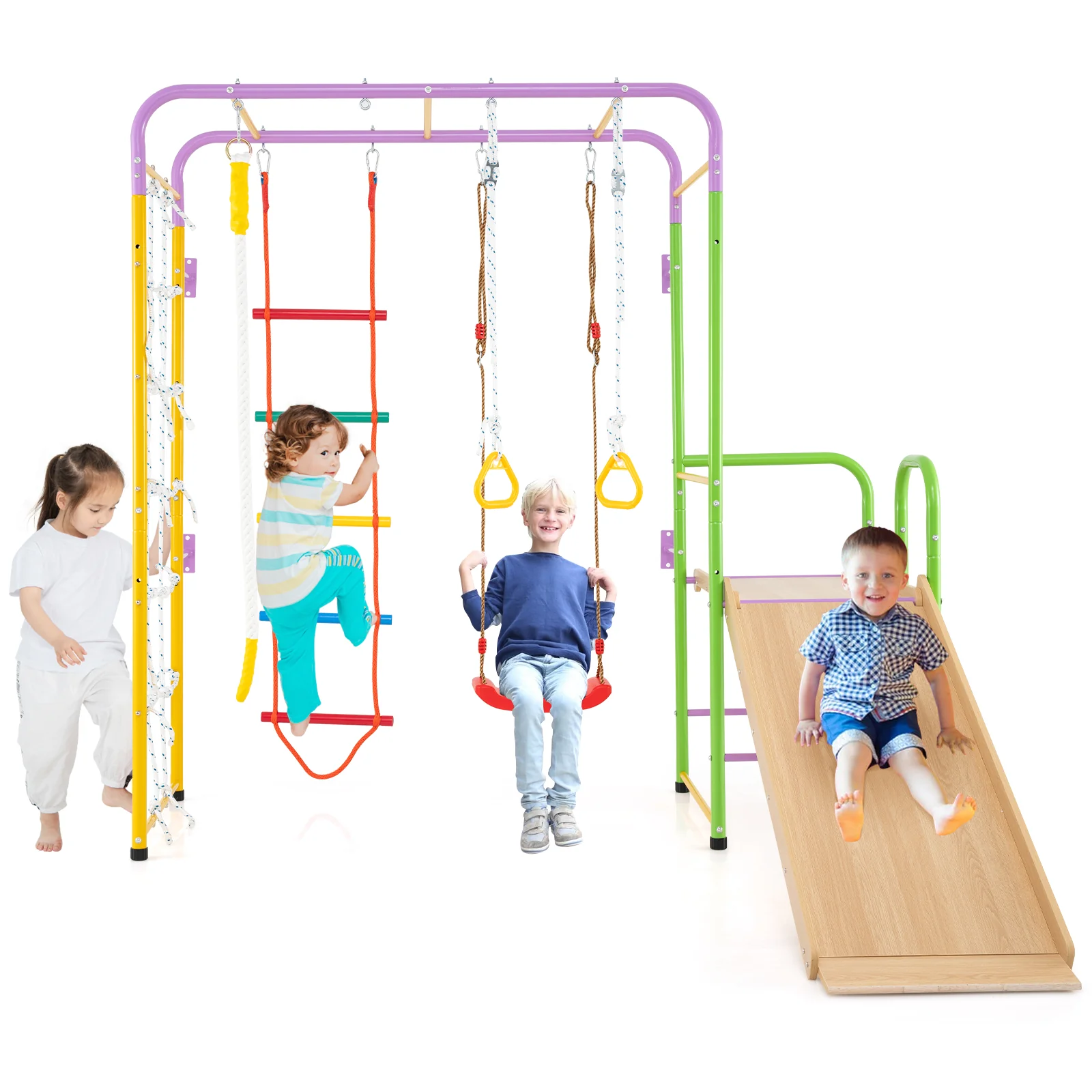 Metal Indoor Jungle Gym 8-in-1 Climbing Playset with Monkey Bars-Multicolor - Image 4