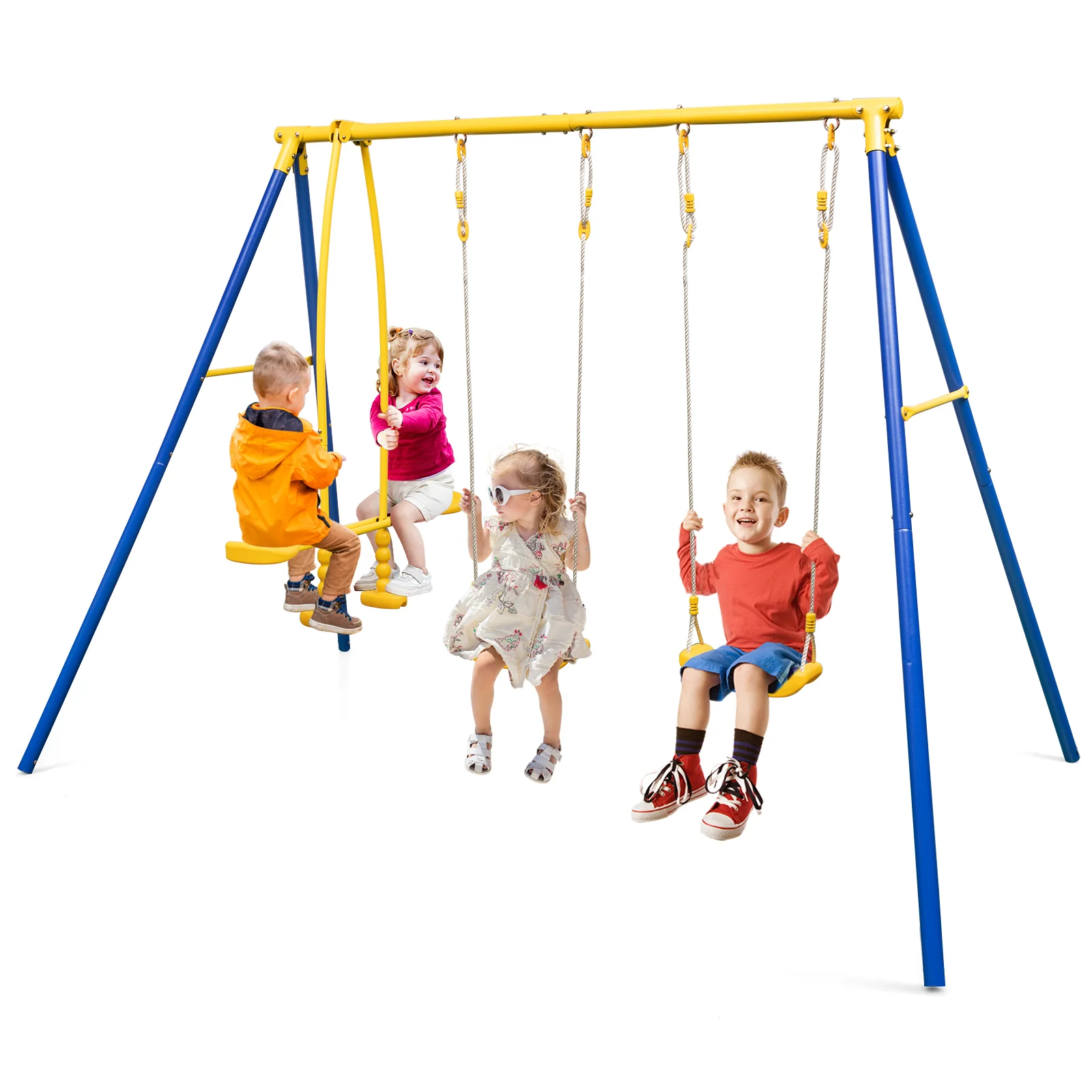 Metal Swing Set for Backyard with 2 Swing Seats and 2 Glider Seats-Blue - Image 3