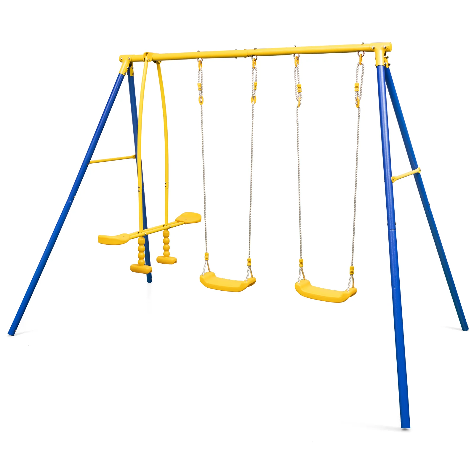 Metal Swing Set for Backyard with 2 Swing Seats and 2 Glider Seats-Blue - Image 4