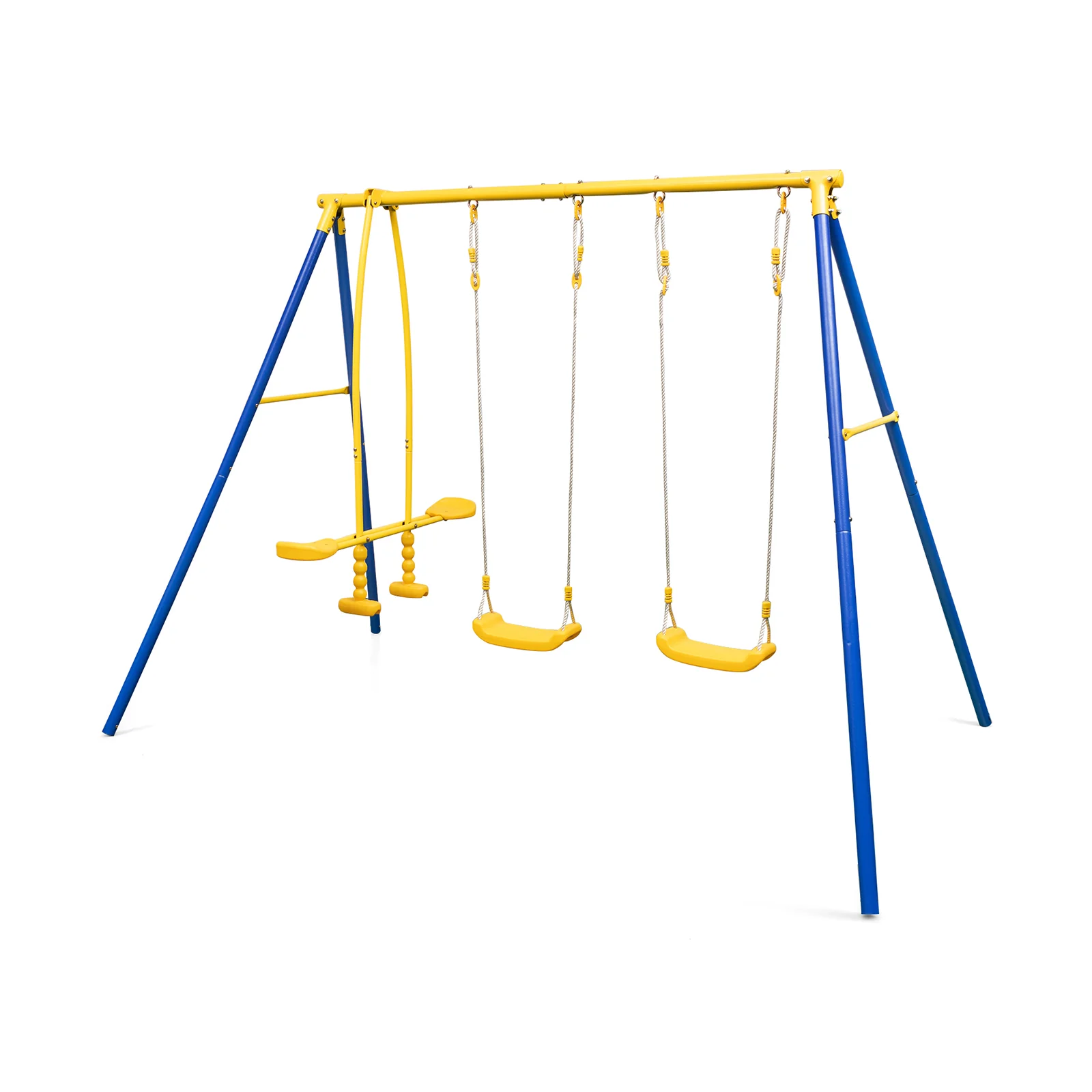 Metal Swing Set for Backyard with 2 Swing Seats and 2 Glider Seats-Blue - Image 6