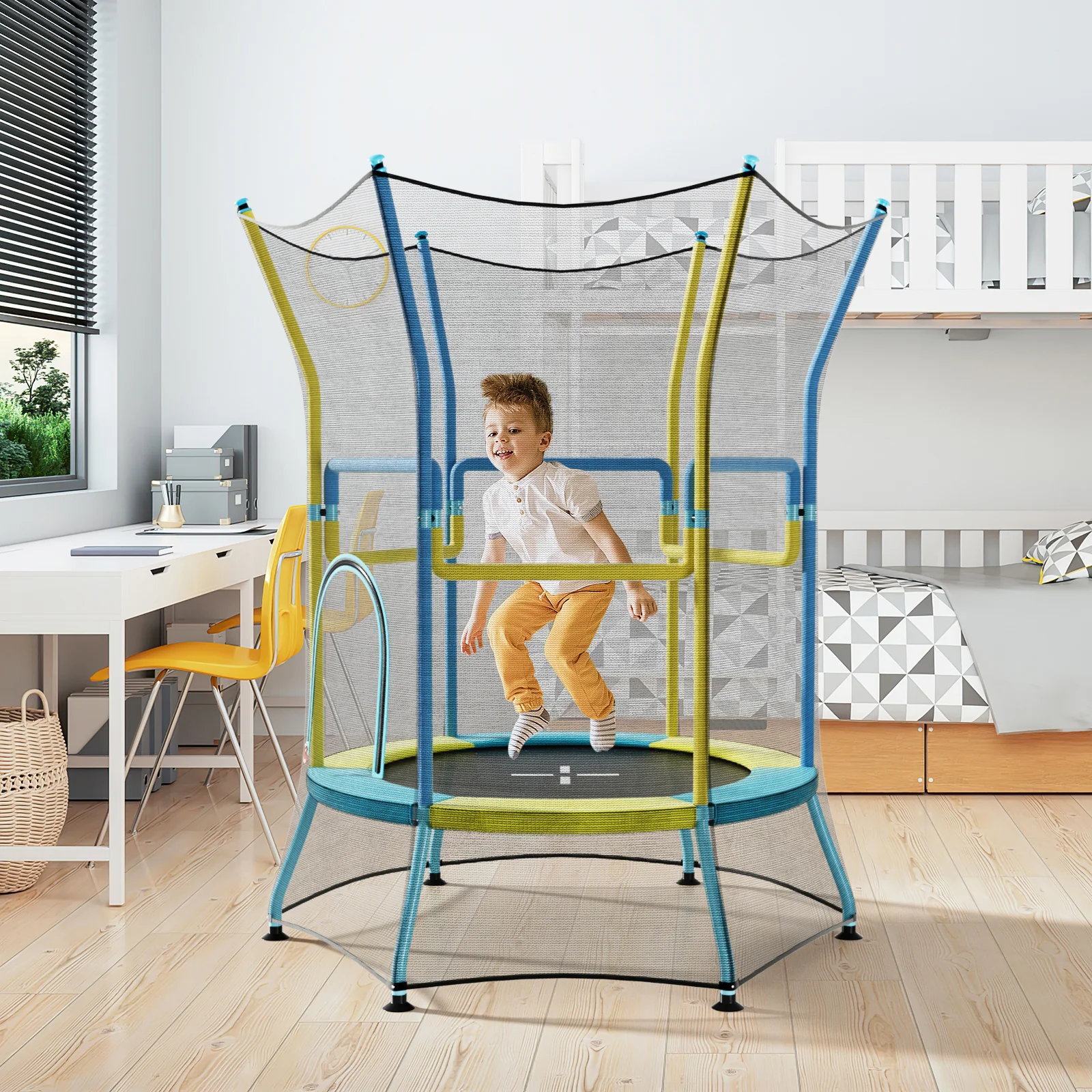 Mini Trampoline for Kids with Safety Enclosure Net and Foam Handles - Image 10