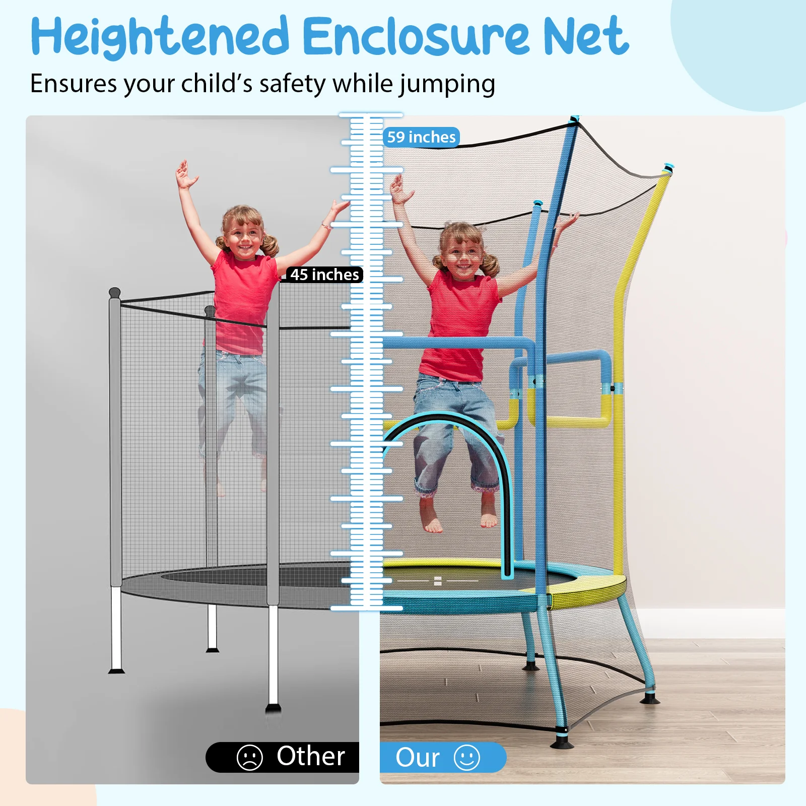 Mini Trampoline for Kids with Safety Enclosure Net and Foam Handles - Image 14