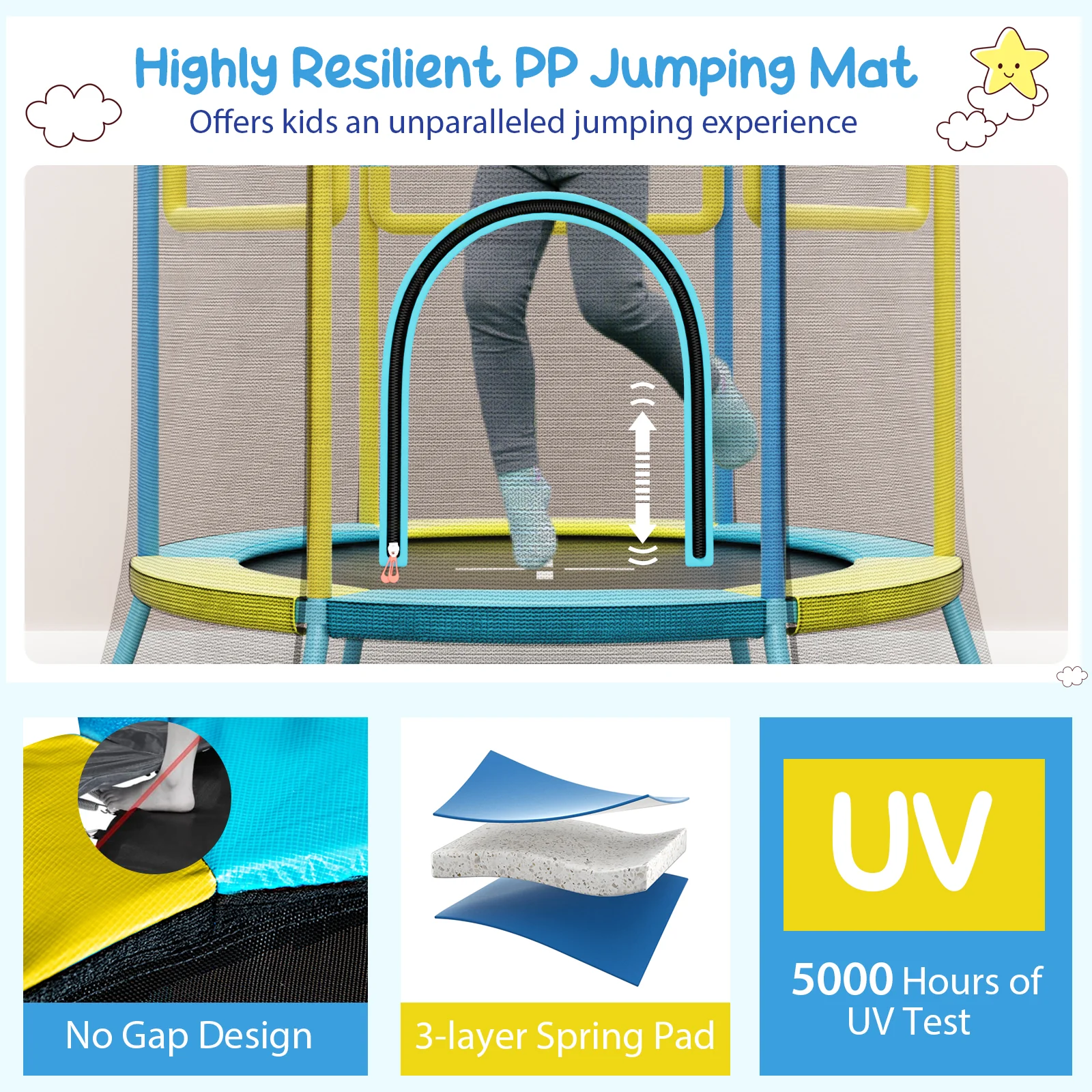 Mini Trampoline for Kids with Safety Enclosure Net and Foam Handles - Image 15