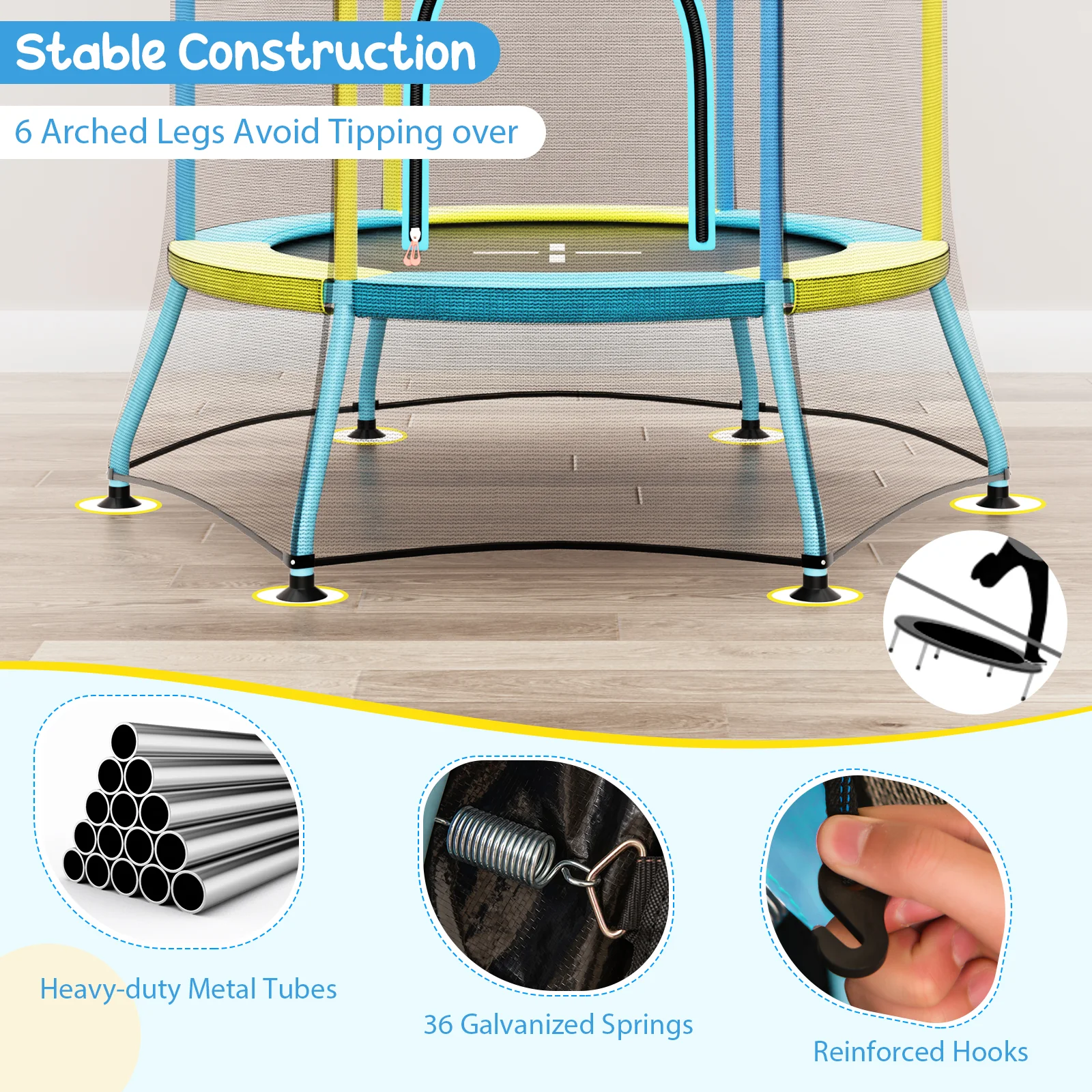 Mini Trampoline for Kids with Safety Enclosure Net and Foam Handles - Image 16