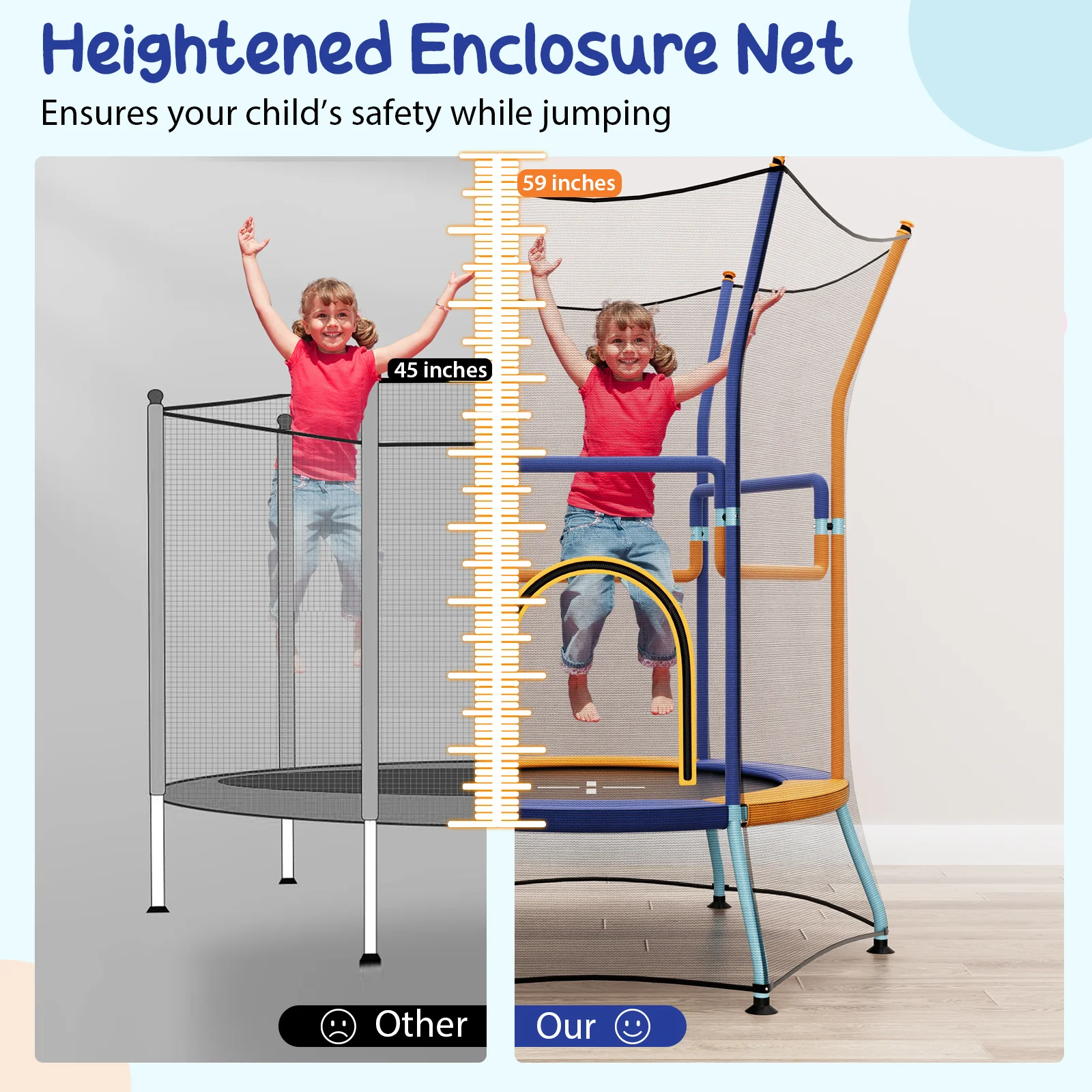 Mini Trampoline for Kids with Safety Enclosure Net and Foam Handles - Image 6