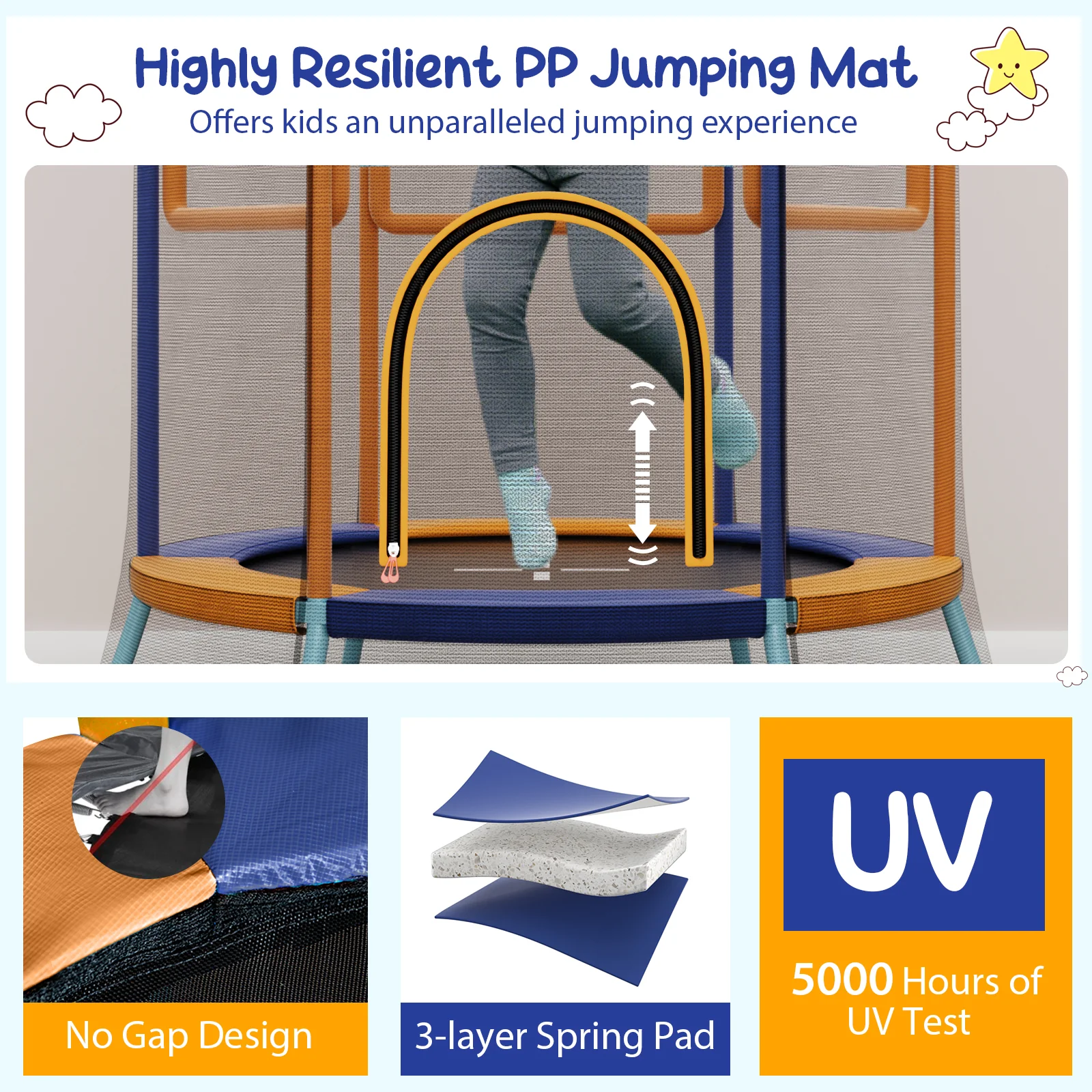 Mini Trampoline for Kids with Safety Enclosure Net and Foam Handles - Image 7