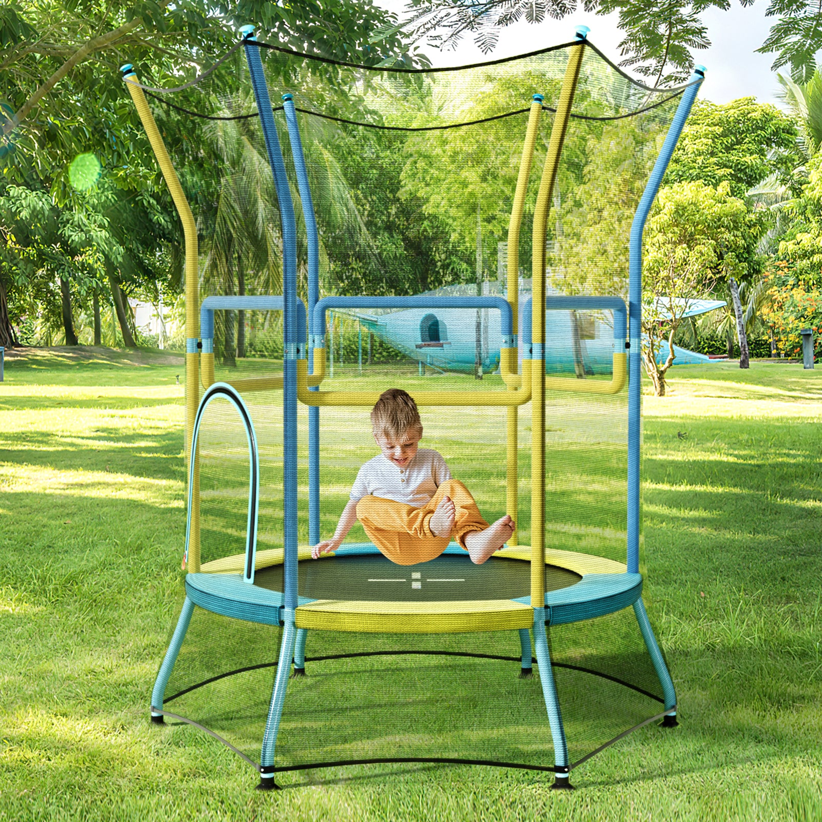 Mini Trampoline for Kids with Safety Enclosure Net and Foam Handles - Image 9