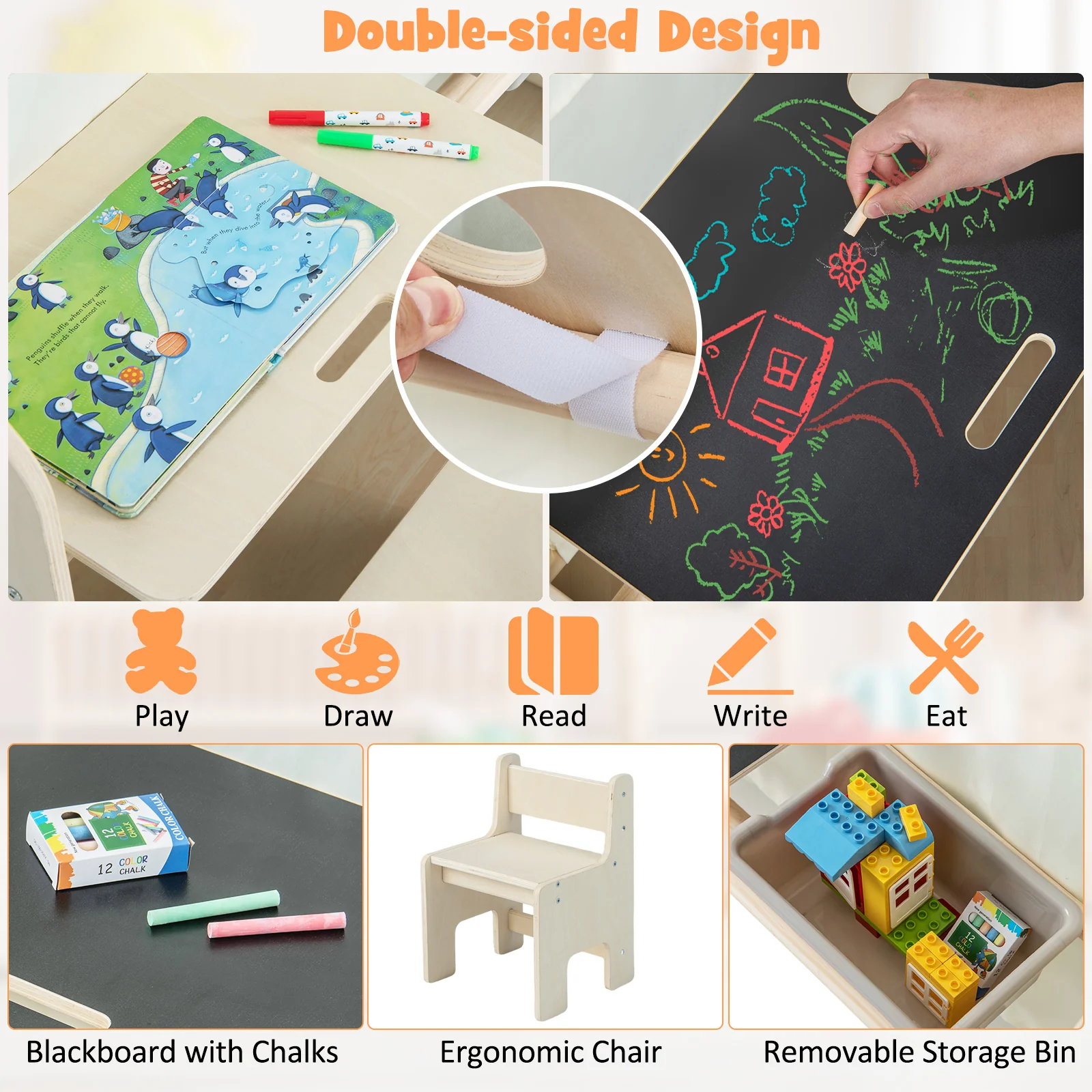 Montessori Style Indoor Playhouse with Storage Bin and Floor Mat for Toddlers Aged 2-6 Years Old-Beige - Image 7