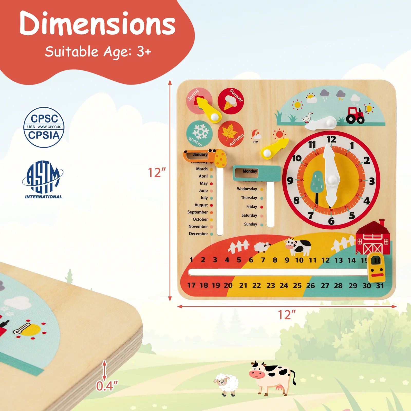 Montessori Wooden Toy for Toddlers Educational Learning Clock Toy About Season - Image 4