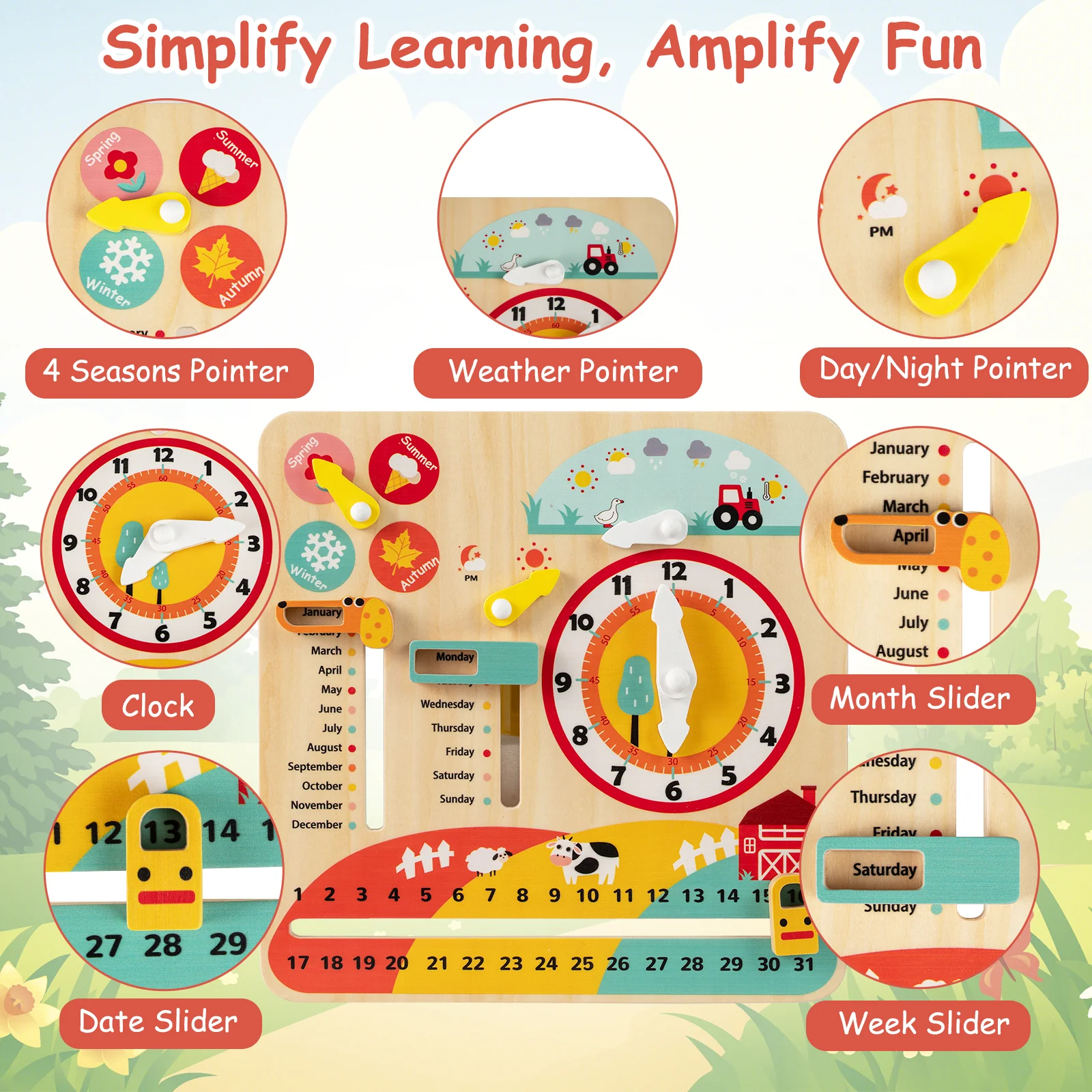 Montessori Wooden Toy for Toddlers Educational Learning Clock Toy About Season - Image 7