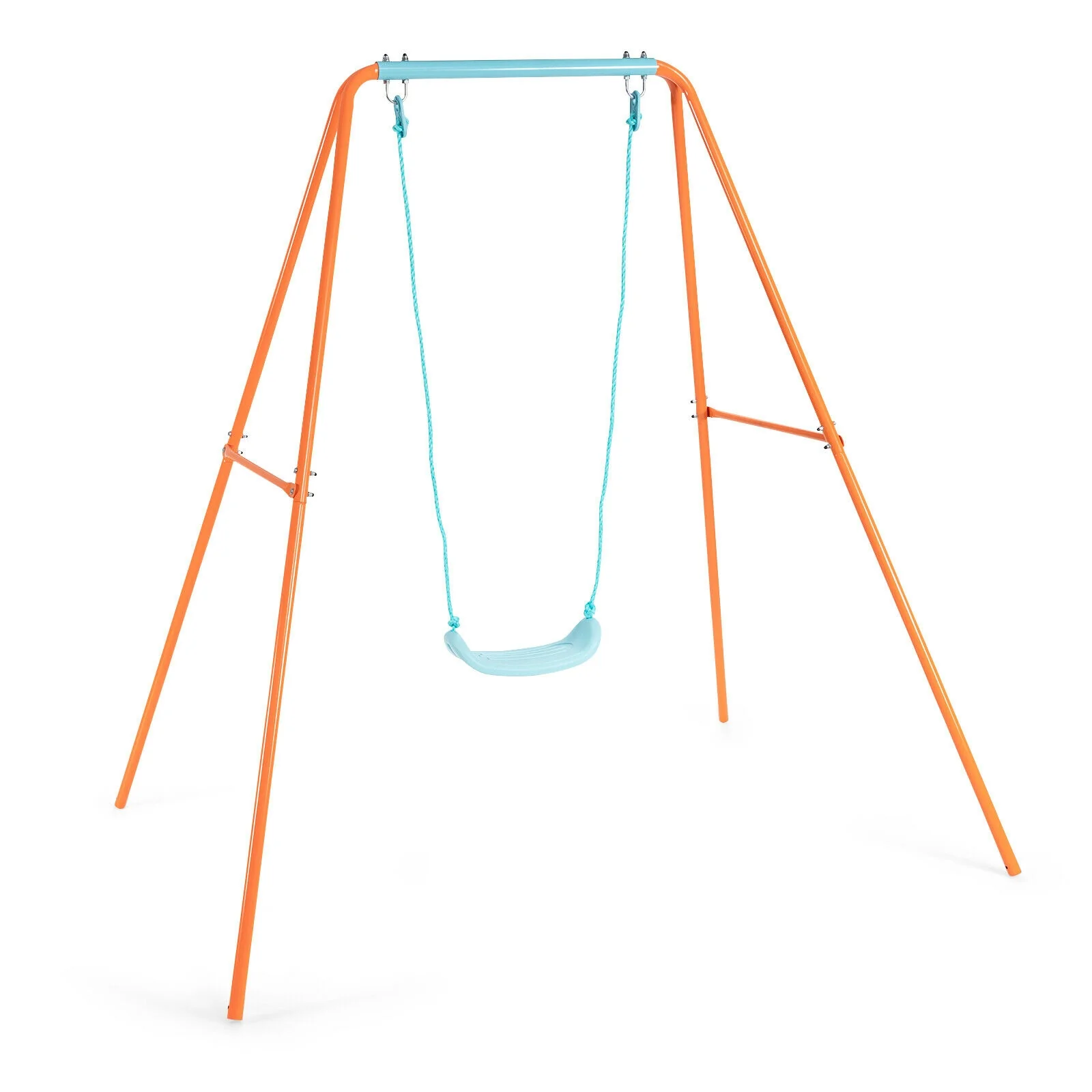 Outdoor Kids Swing Set with Heavy-Duty Metal A-Frame and Ground Stakes - Image 11