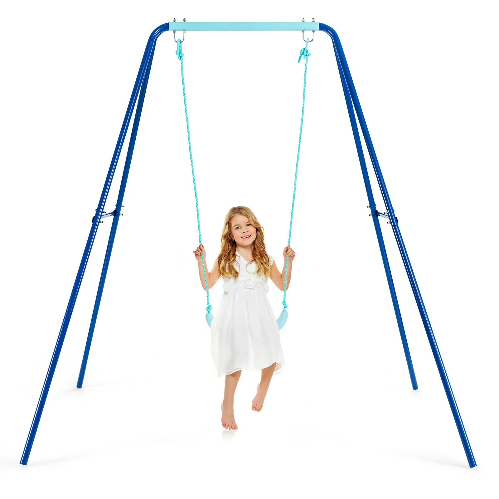 Outdoor Kids Swing Set with Heavy-Duty Metal A-Frame and Ground Stakes - Image 4
