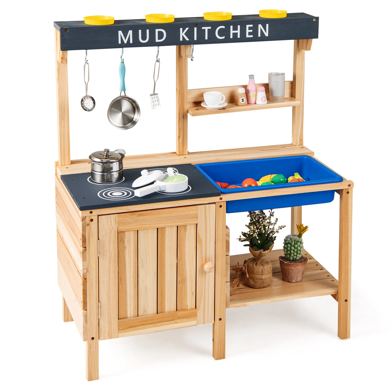 Outdoor Mud Kids Kitchen Playset Wooden Pretend Play Toy with Kitchenware - Image 3