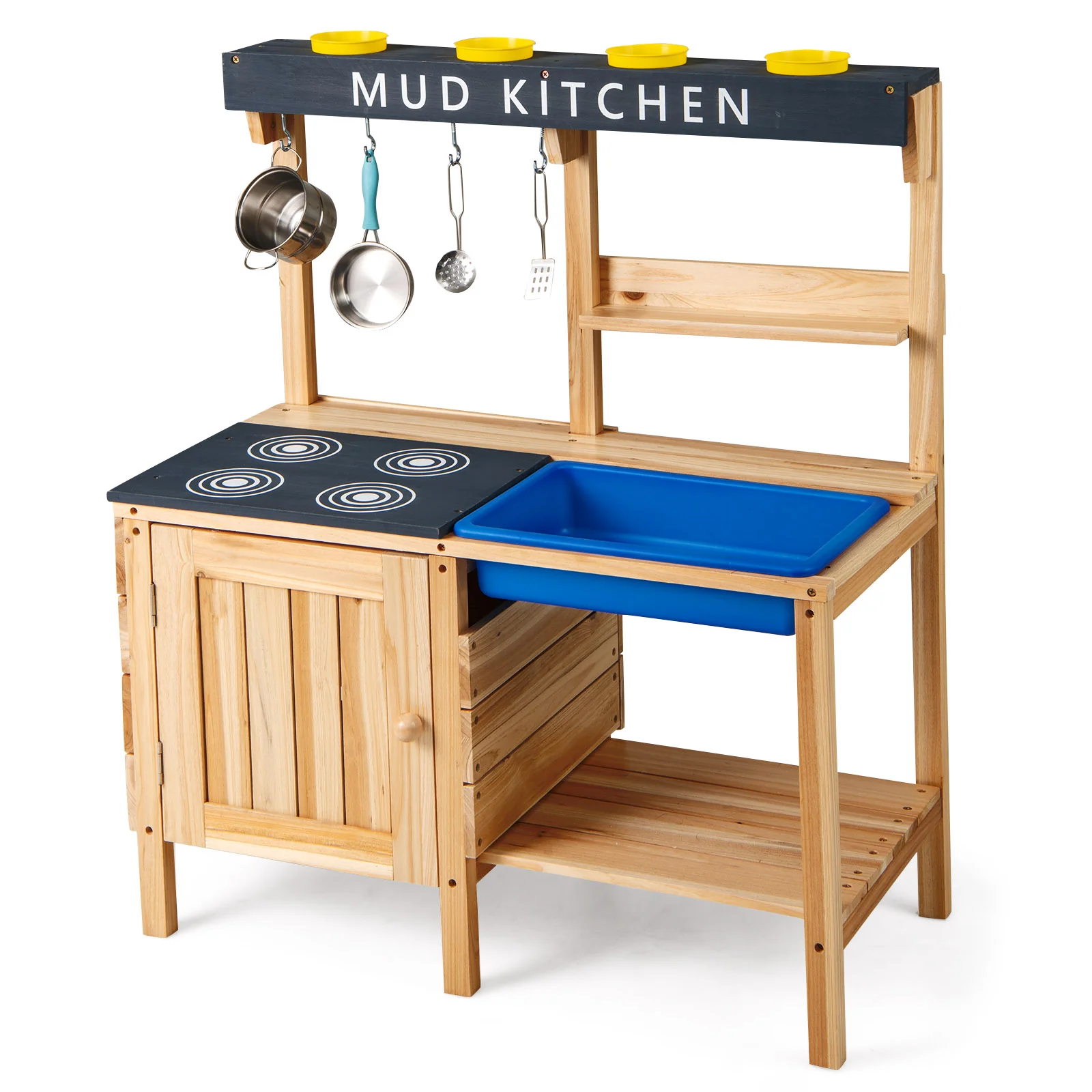 Outdoor Mud Kids Kitchen Playset Wooden Pretend Play Toy with Kitchenware - Image 4