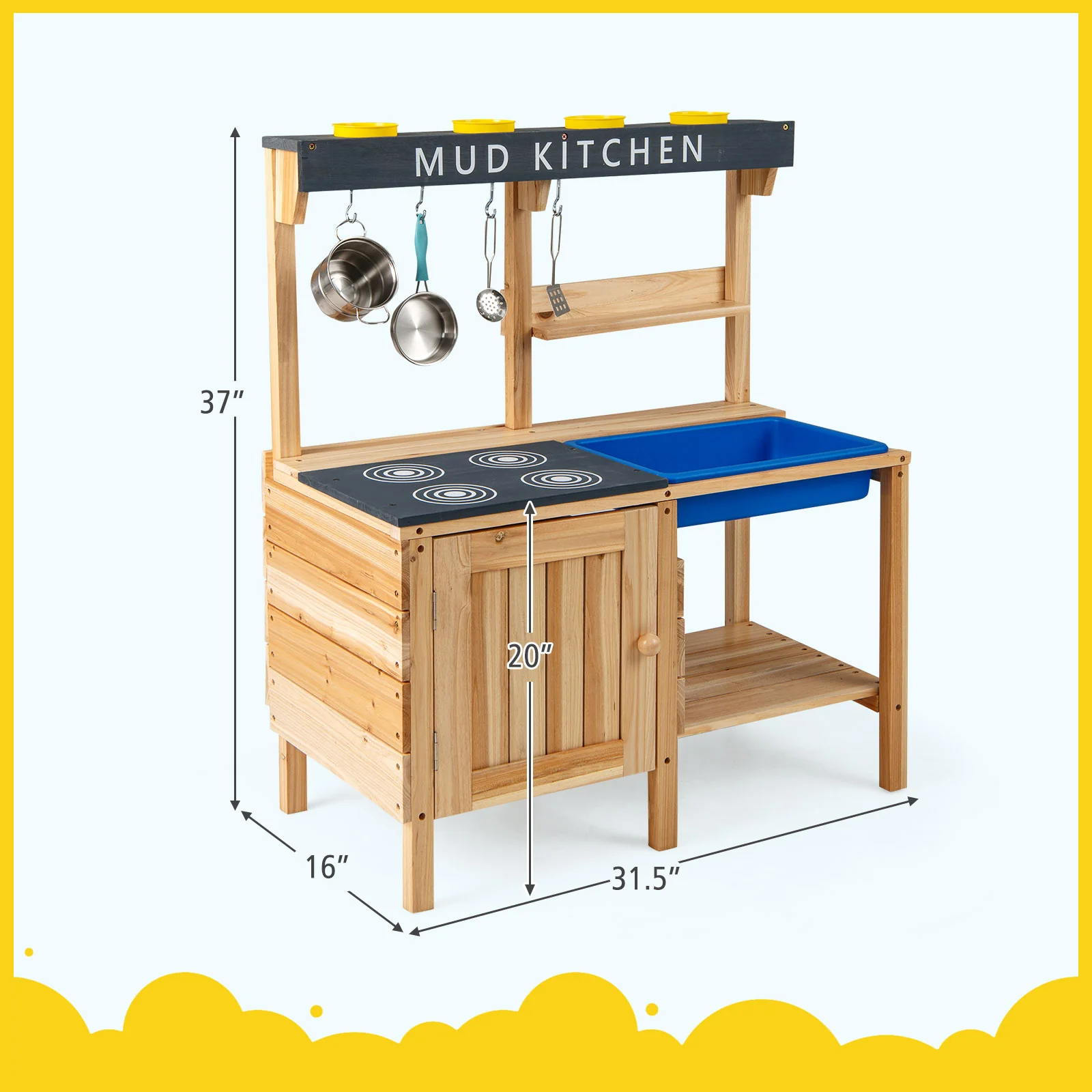 Outdoor Mud Kids Kitchen Playset Wooden Pretend Play Toy with Kitchenware - Image 5