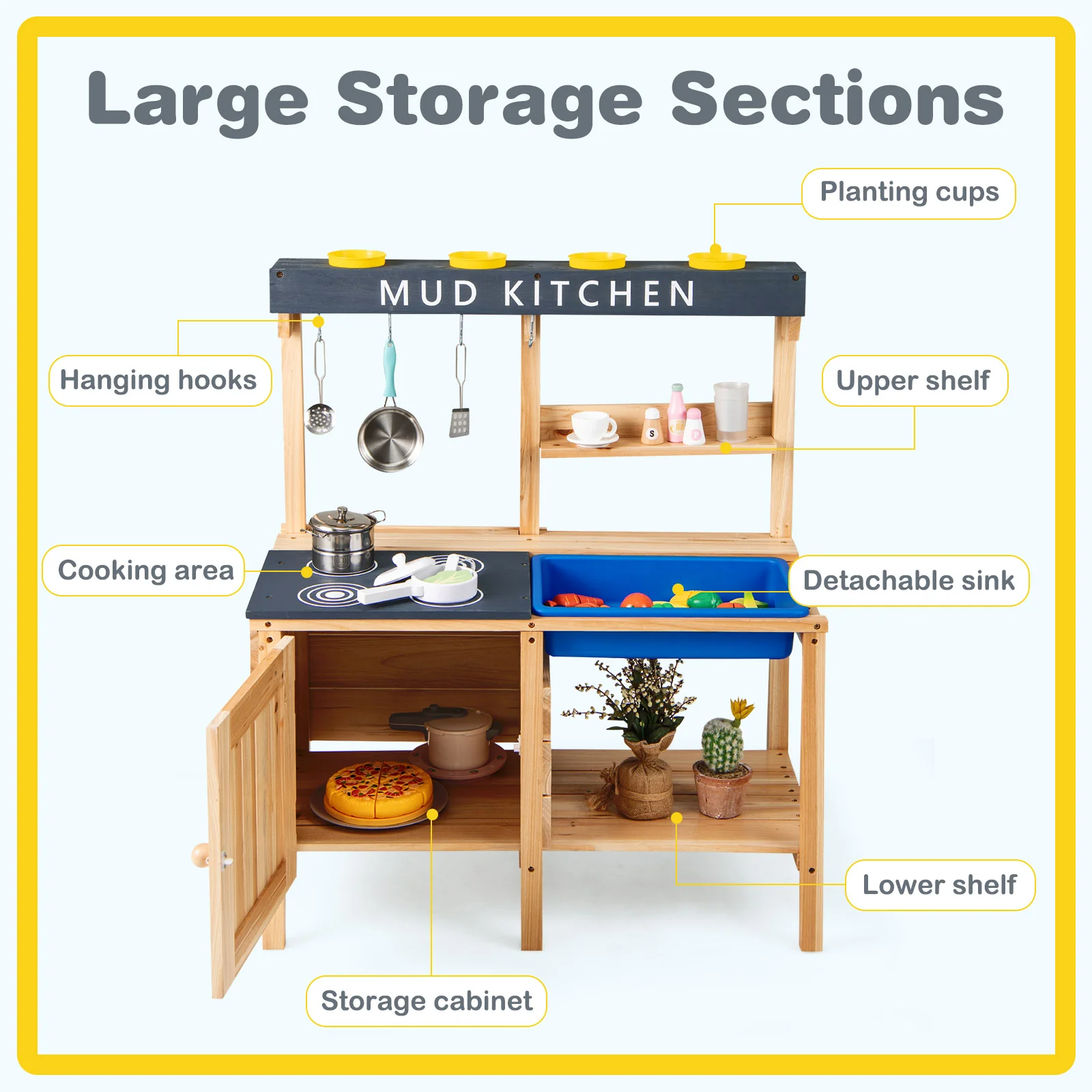 Outdoor Mud Kids Kitchen Playset Wooden Pretend Play Toy with Kitchenware - Image 6
