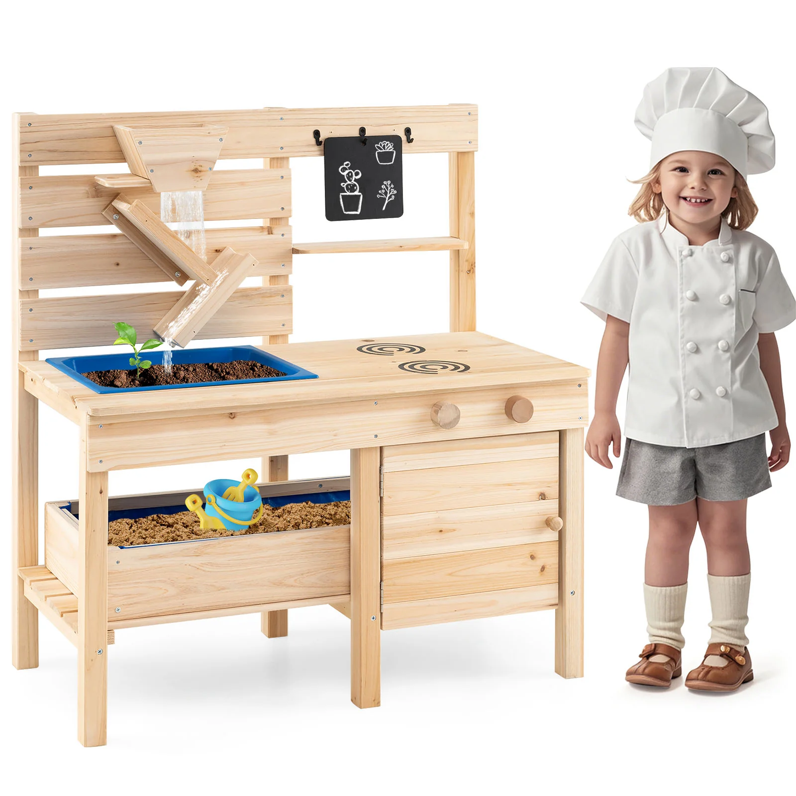 Outdoor Play Pretend Kitchen with Detachable Sandbox and Removable Sink-Natural - Image 3