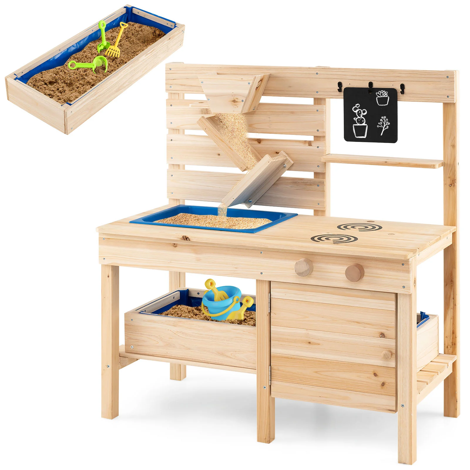 Outdoor Play Pretend Kitchen with Detachable Sandbox and Removable Sink-Natural - Image 4