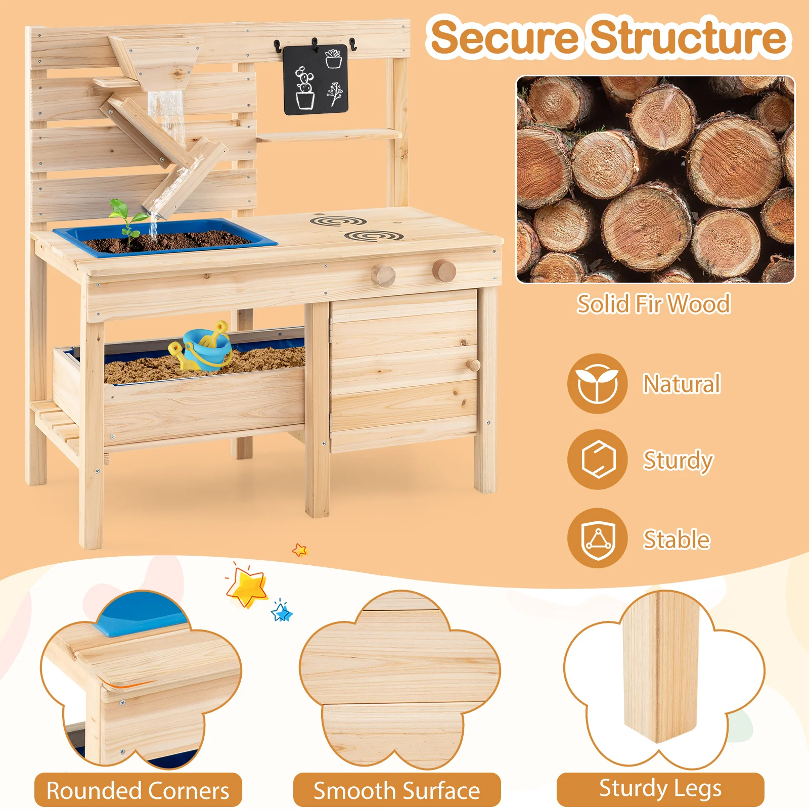 Outdoor Play Pretend Kitchen with Detachable Sandbox and Removable Sink-Natural - Image 5