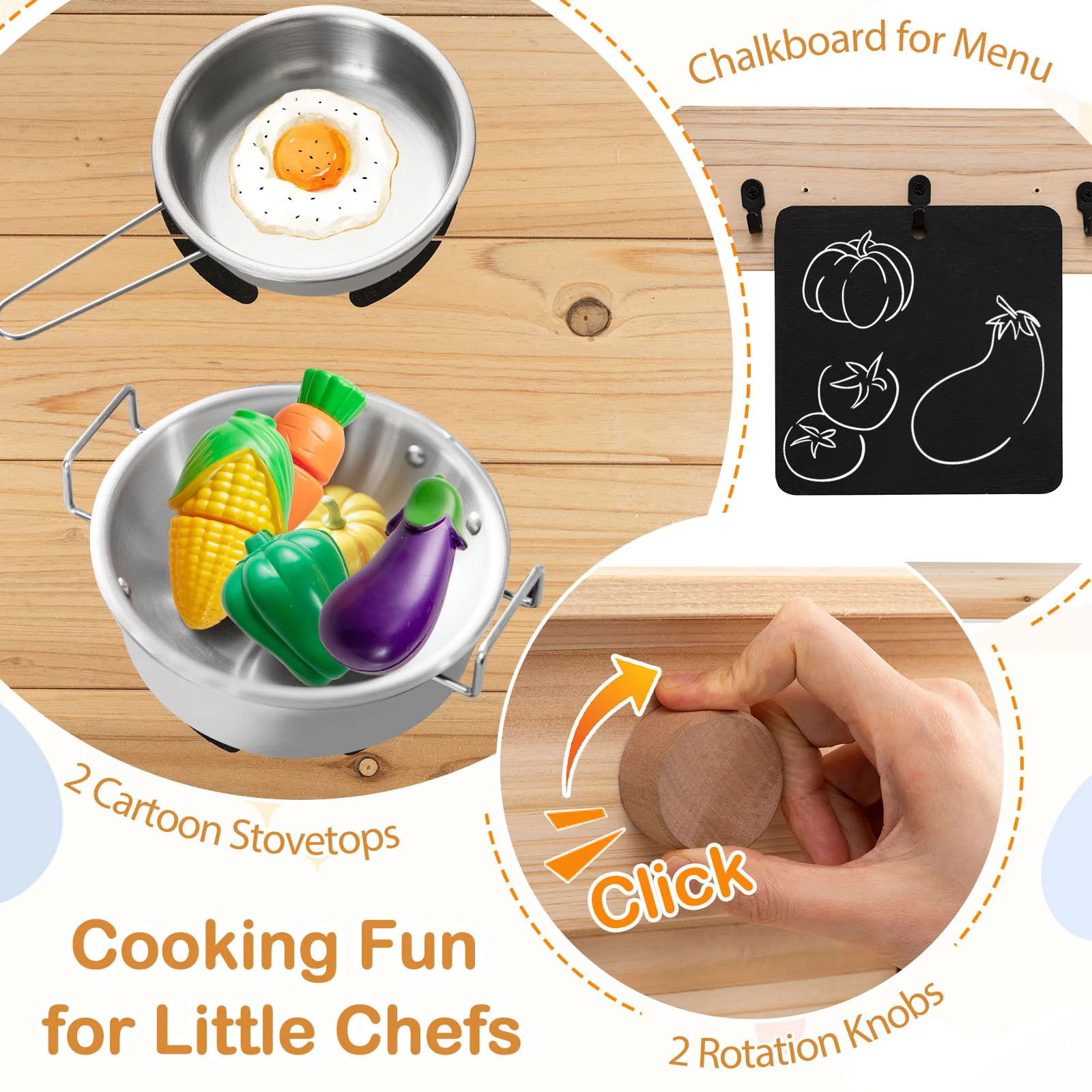 Outdoor Play Pretend Kitchen with Detachable Sandbox and Removable Sink-Natural - Image 7