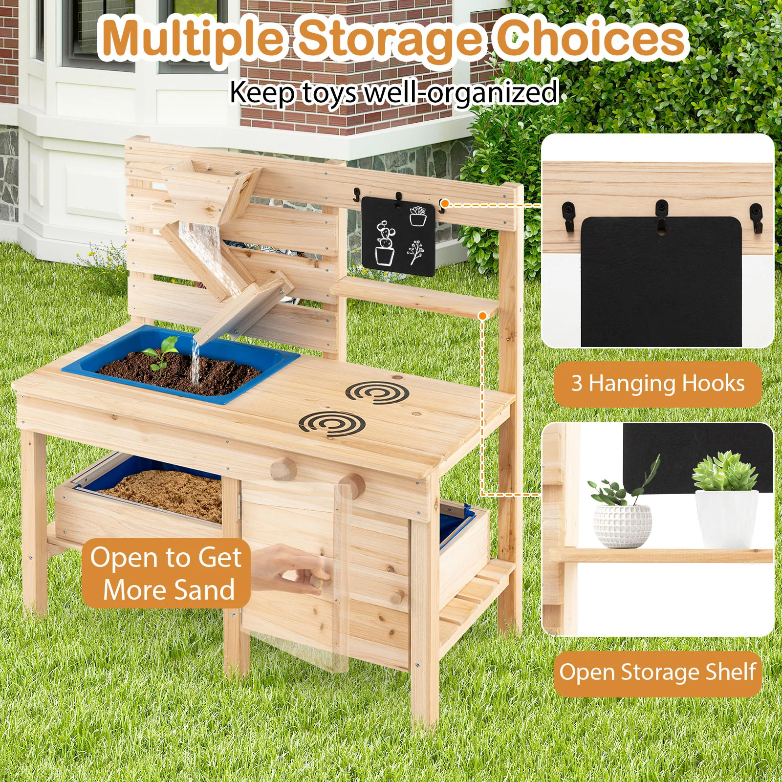 Outdoor Play Pretend Kitchen with Detachable Sandbox and Removable Sink-Natural - Image 8