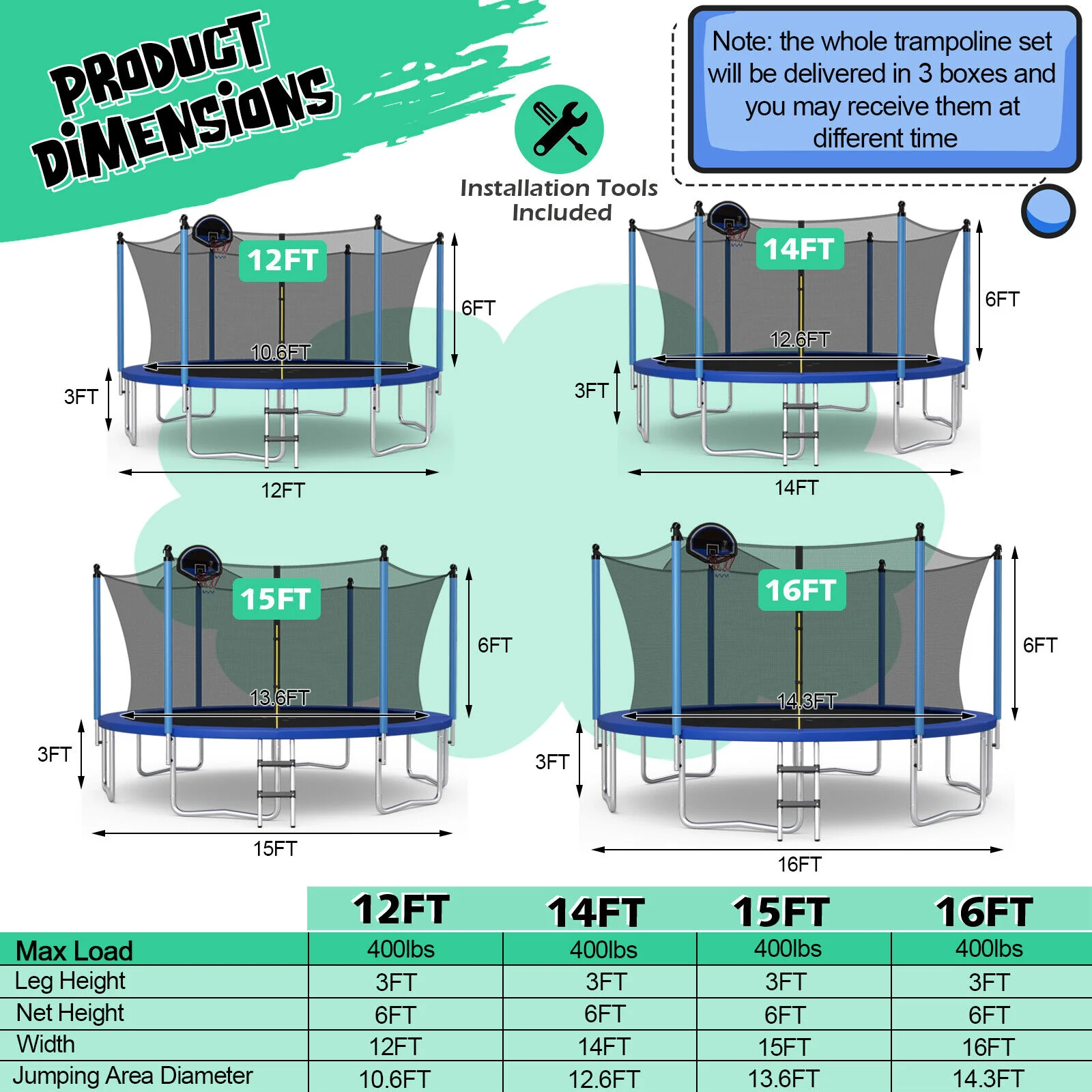 Outdoor Recreational Trampoline with Ladder and Enclosure Net - Image 12