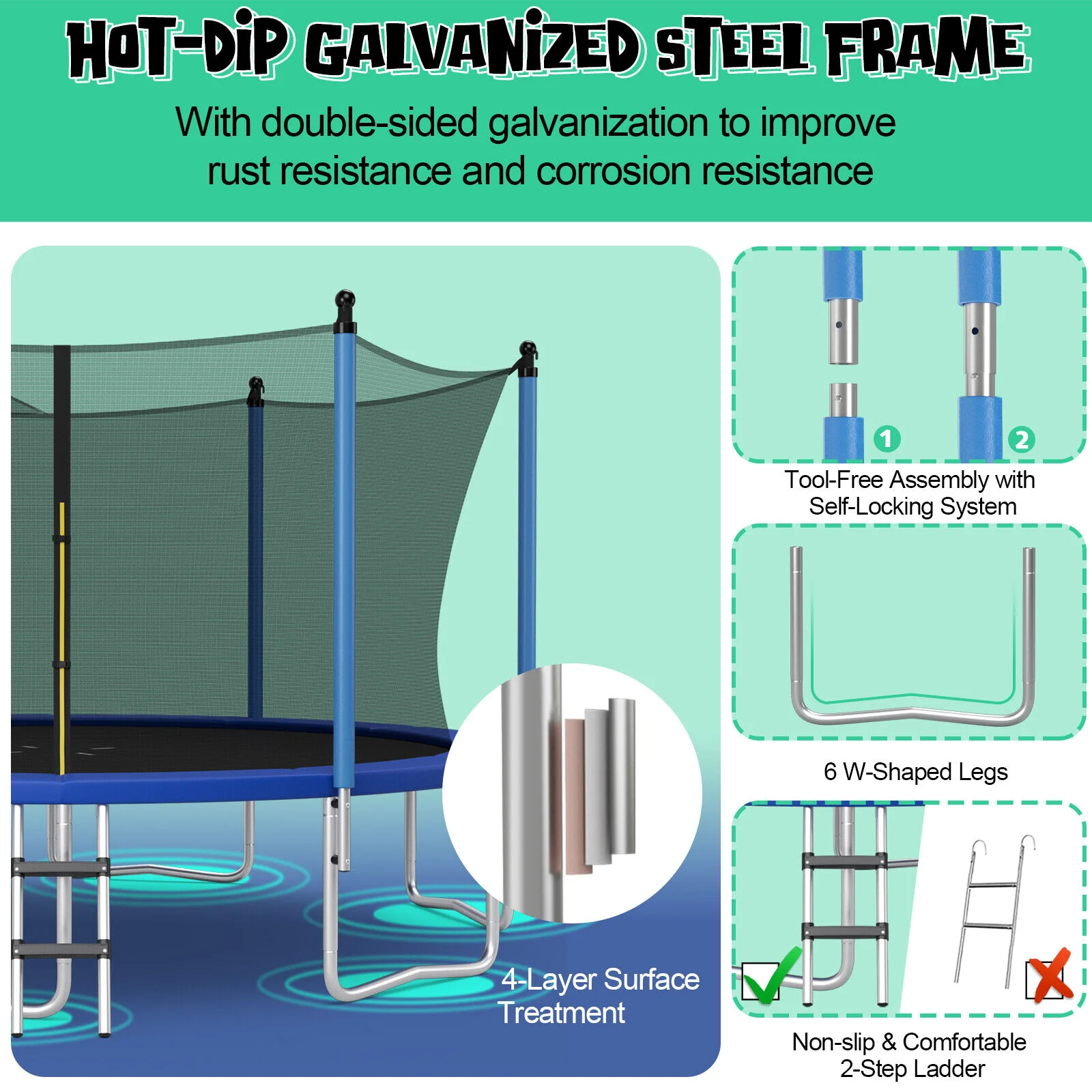 Outdoor Recreational Trampoline with Ladder and Enclosure Net - Image 15