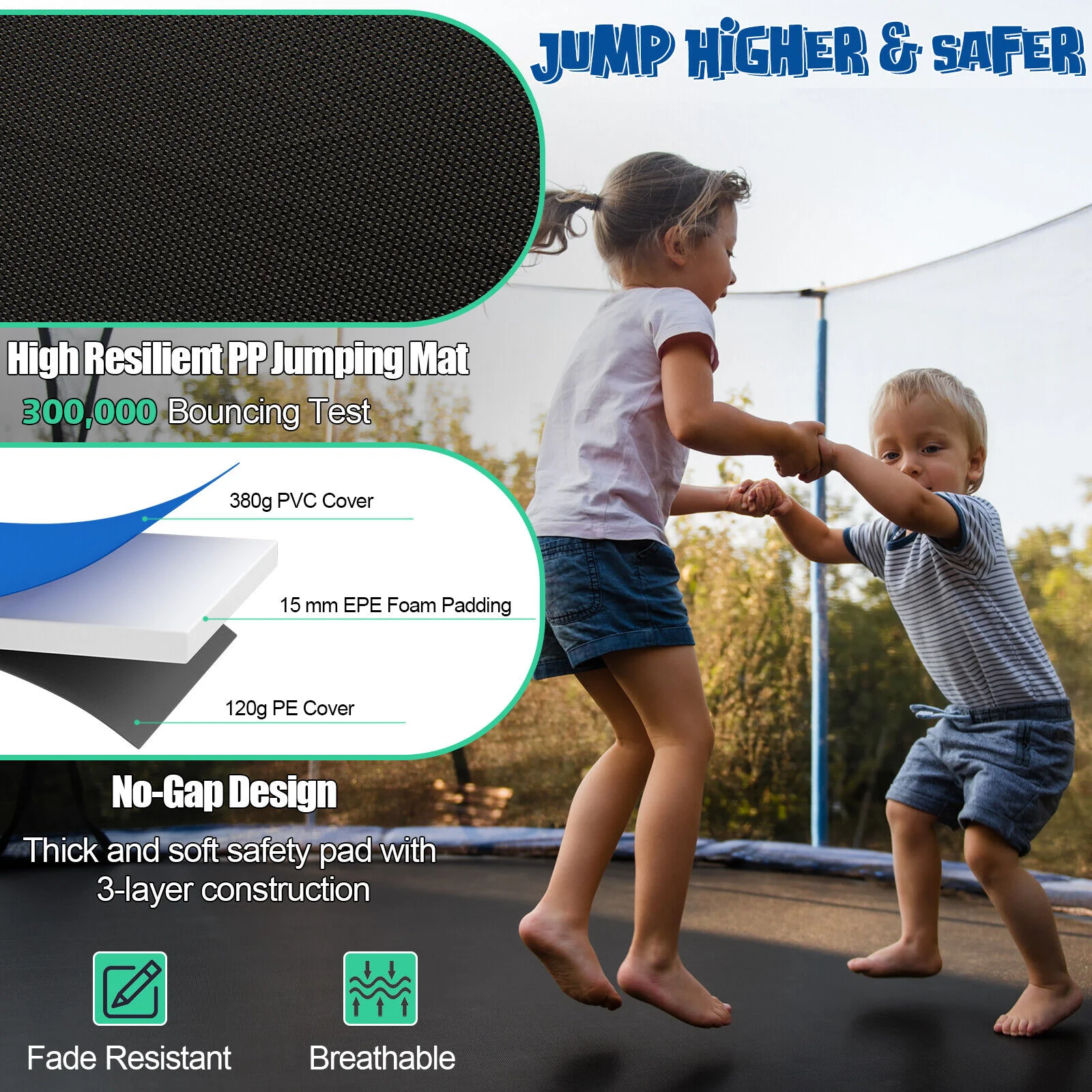 Outdoor Recreational Trampoline with Ladder and Enclosure Net - Image 16