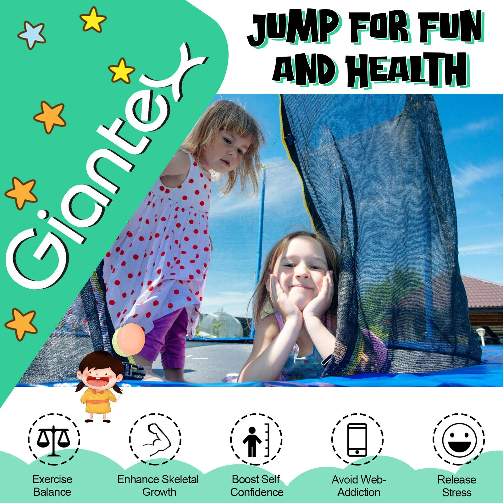 Outdoor Recreational Trampoline with Ladder and Enclosure Net - Image 31