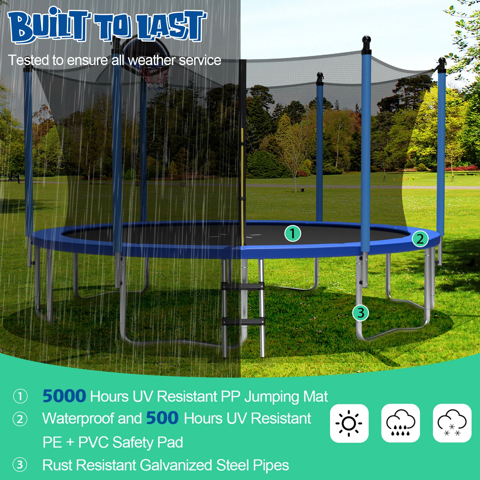 Outdoor Recreational Trampoline with Ladder and Enclosure Net - Image 9