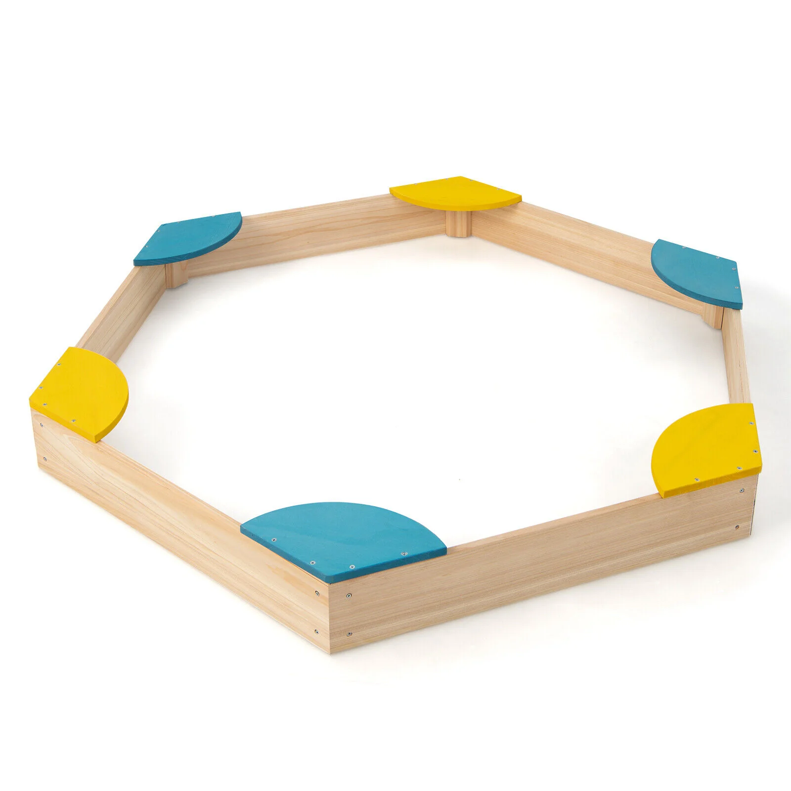 Outdoor Solid Wood Sandbox with 6 Built-in Fan-shaped Seats - Image 4