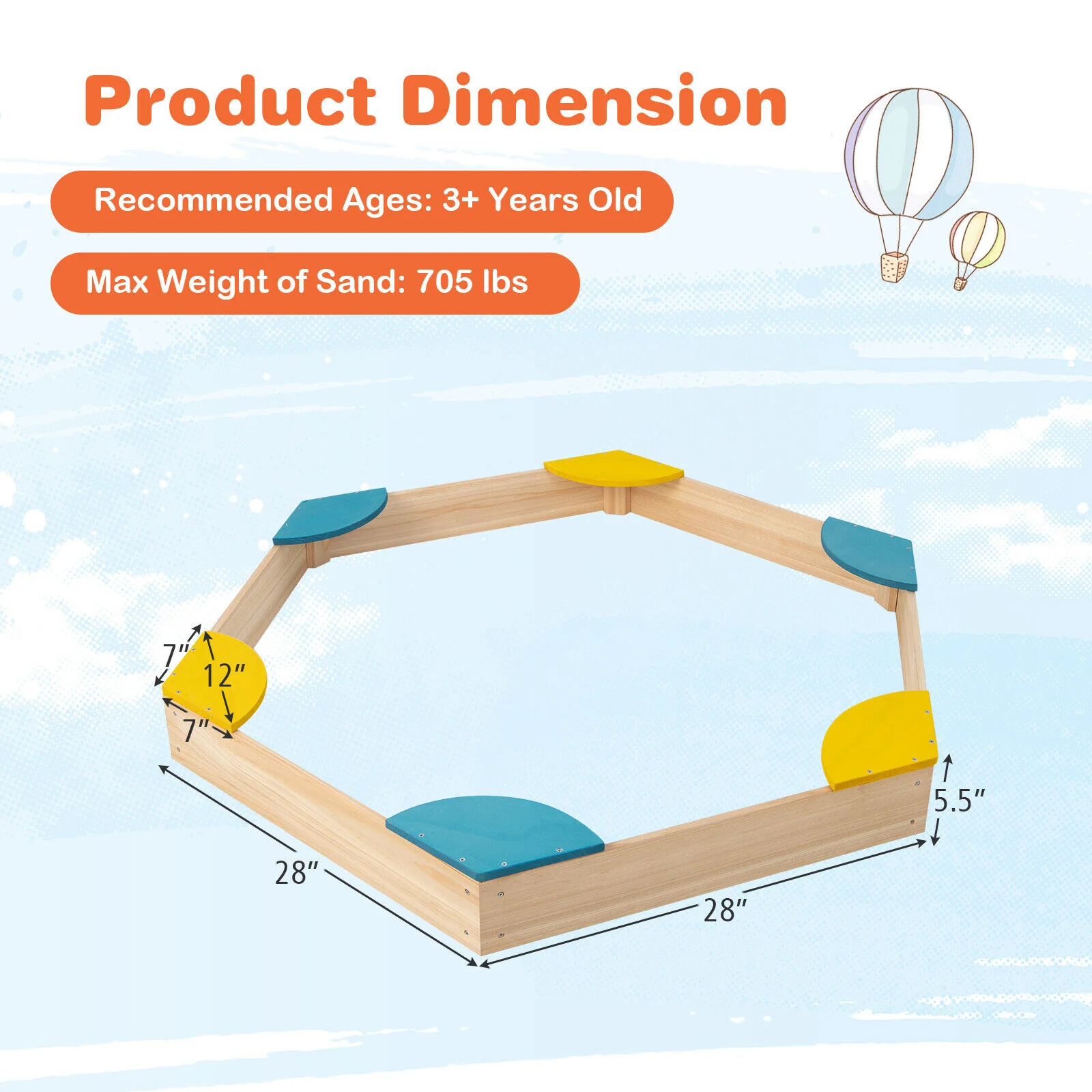 Outdoor Solid Wood Sandbox with 6 Built-in Fan-shaped Seats - Image 5