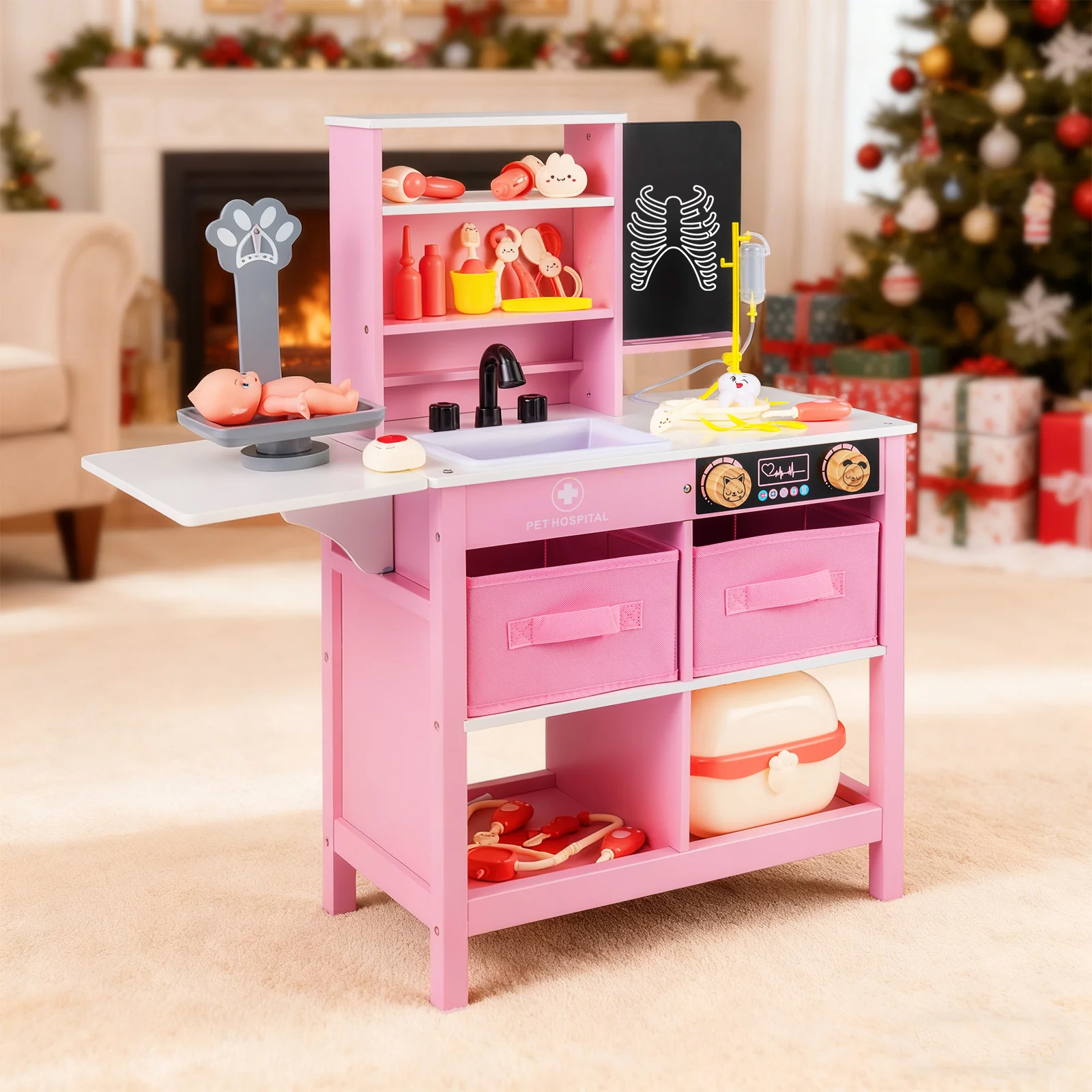 Play Doctor's Office Wood Medical Center Toy Set with Blackboard - Image 10